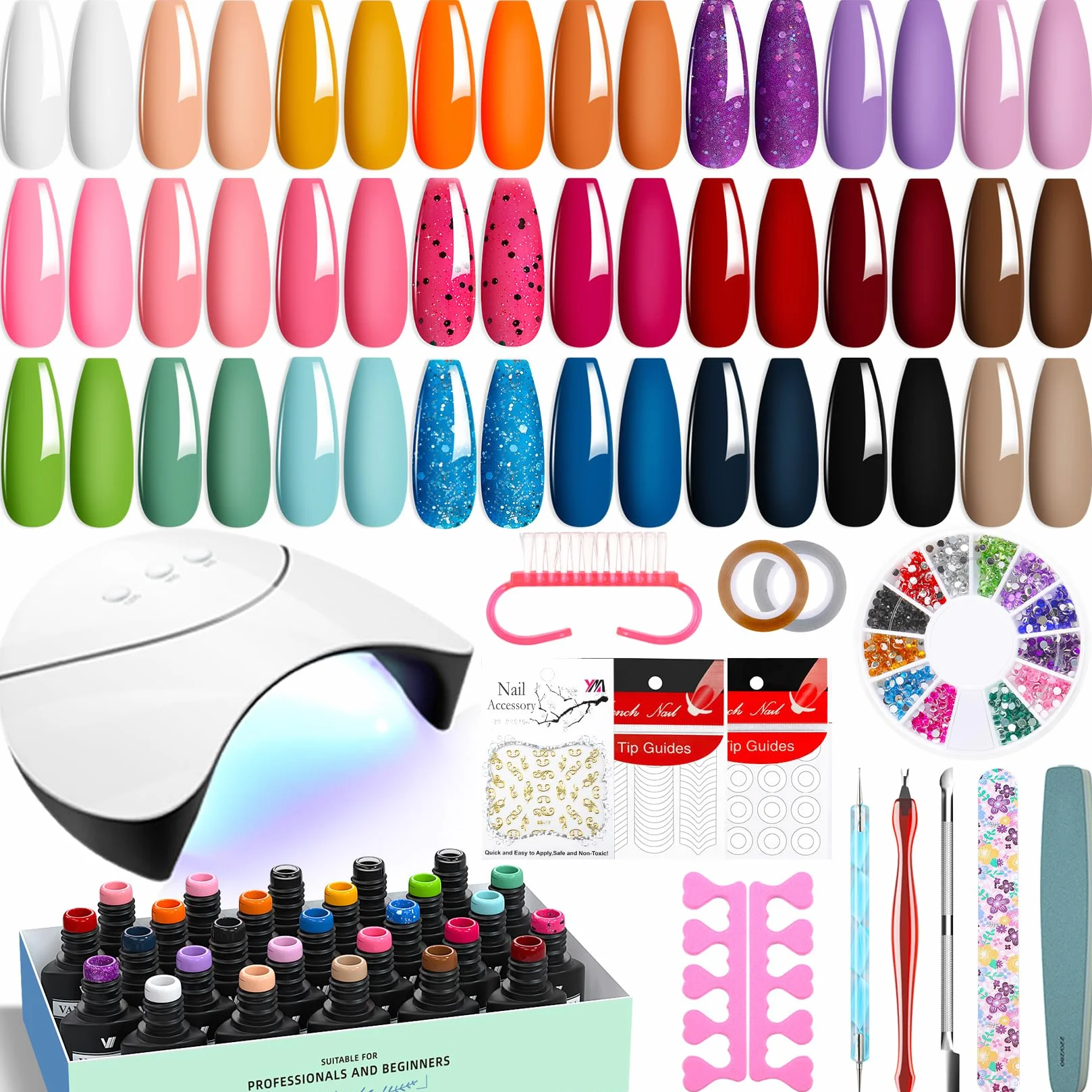 VANREESA Kit Vernis Semi Permanent Complet, 24 Couleurs Vernis Gel UV avec Lampe U V Base Top Mate Coat et Outils de Manucure Kit Ongle Gel U V Complet pour Toutes Les Saisons Cadeaux pour Femmes