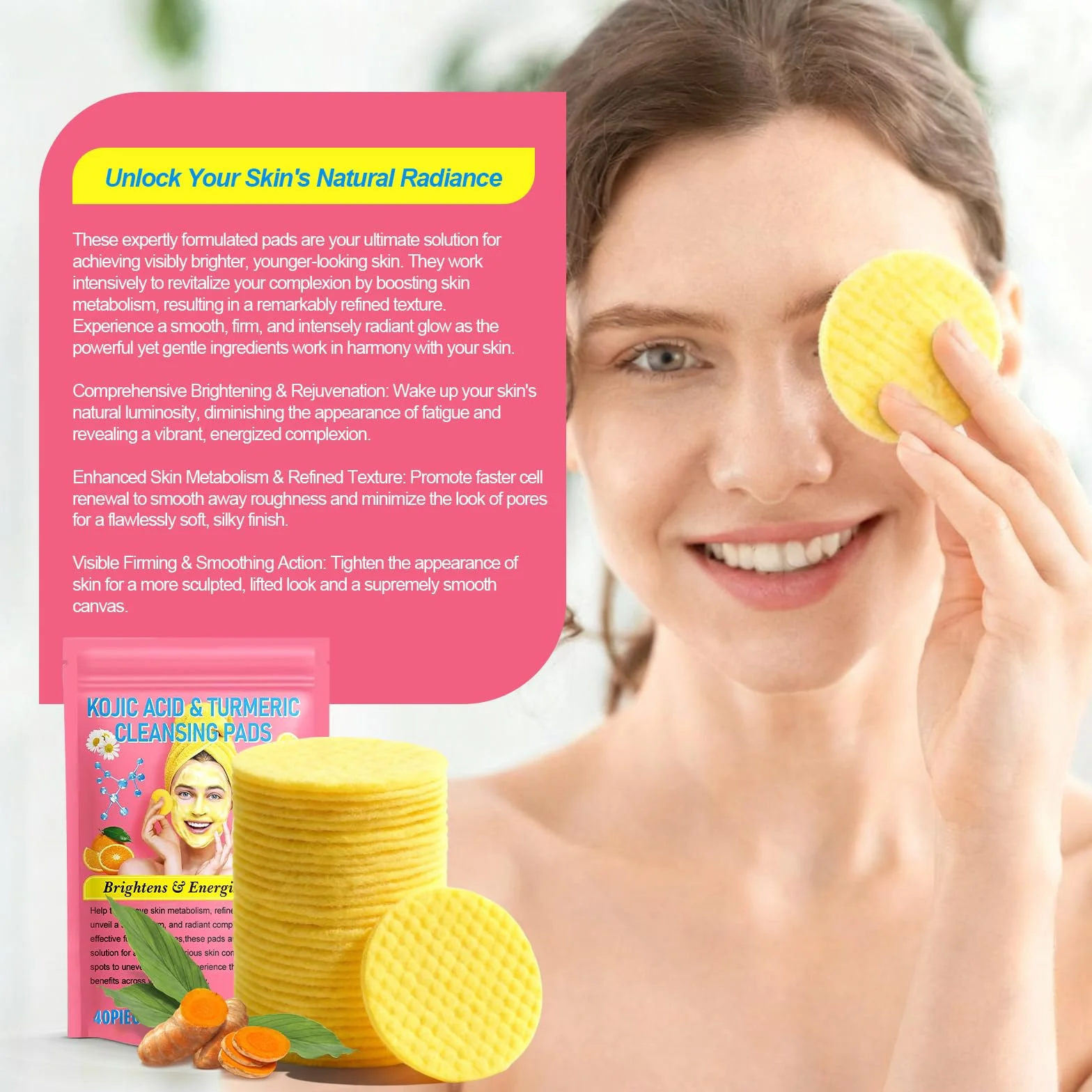 Turmeric Kojic Acid Exfoliating Cleansing Pads 40pcs