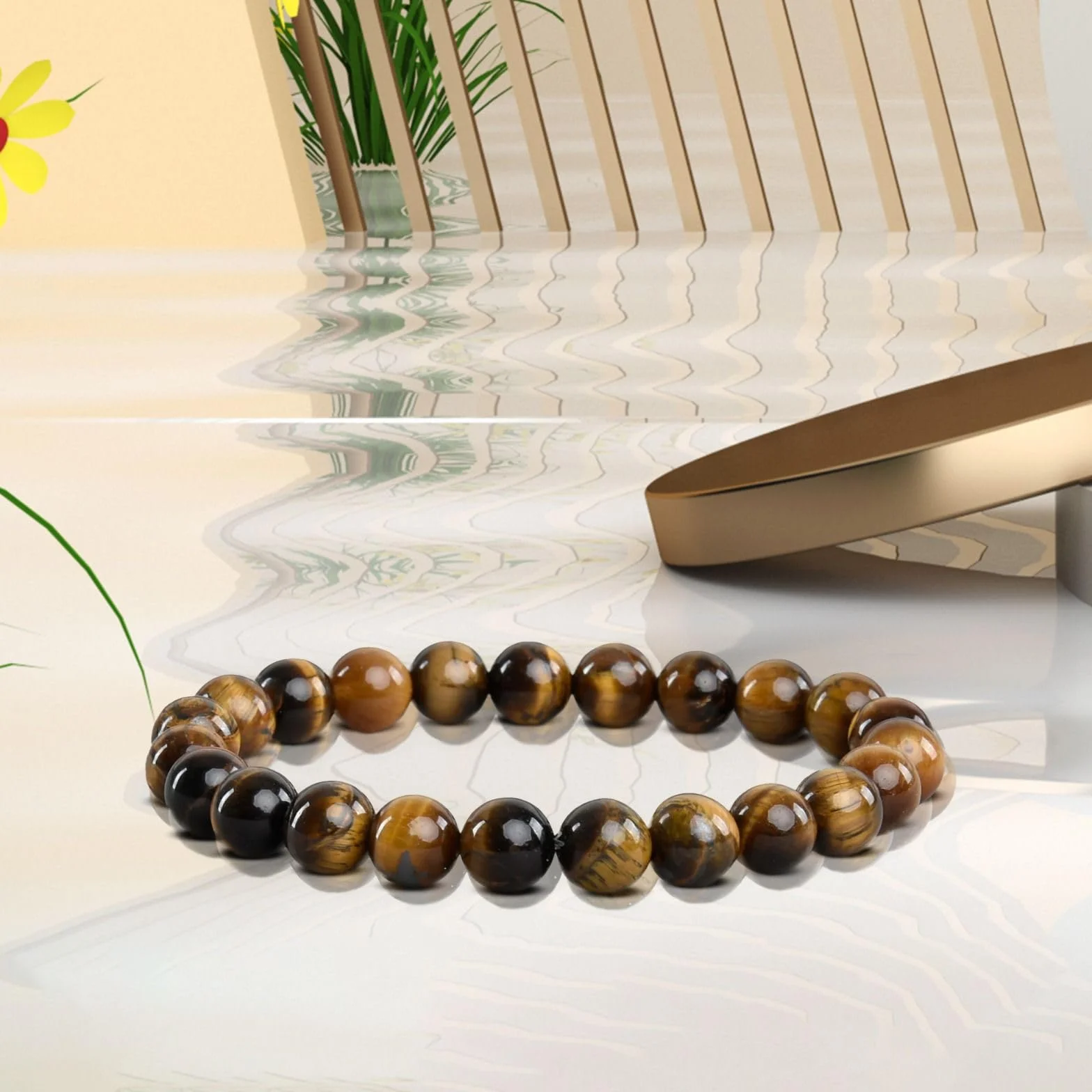 VERTIGE Bracelet Œil de Tigre 8mm Minérales Lithothérapie Ambition Confiance
