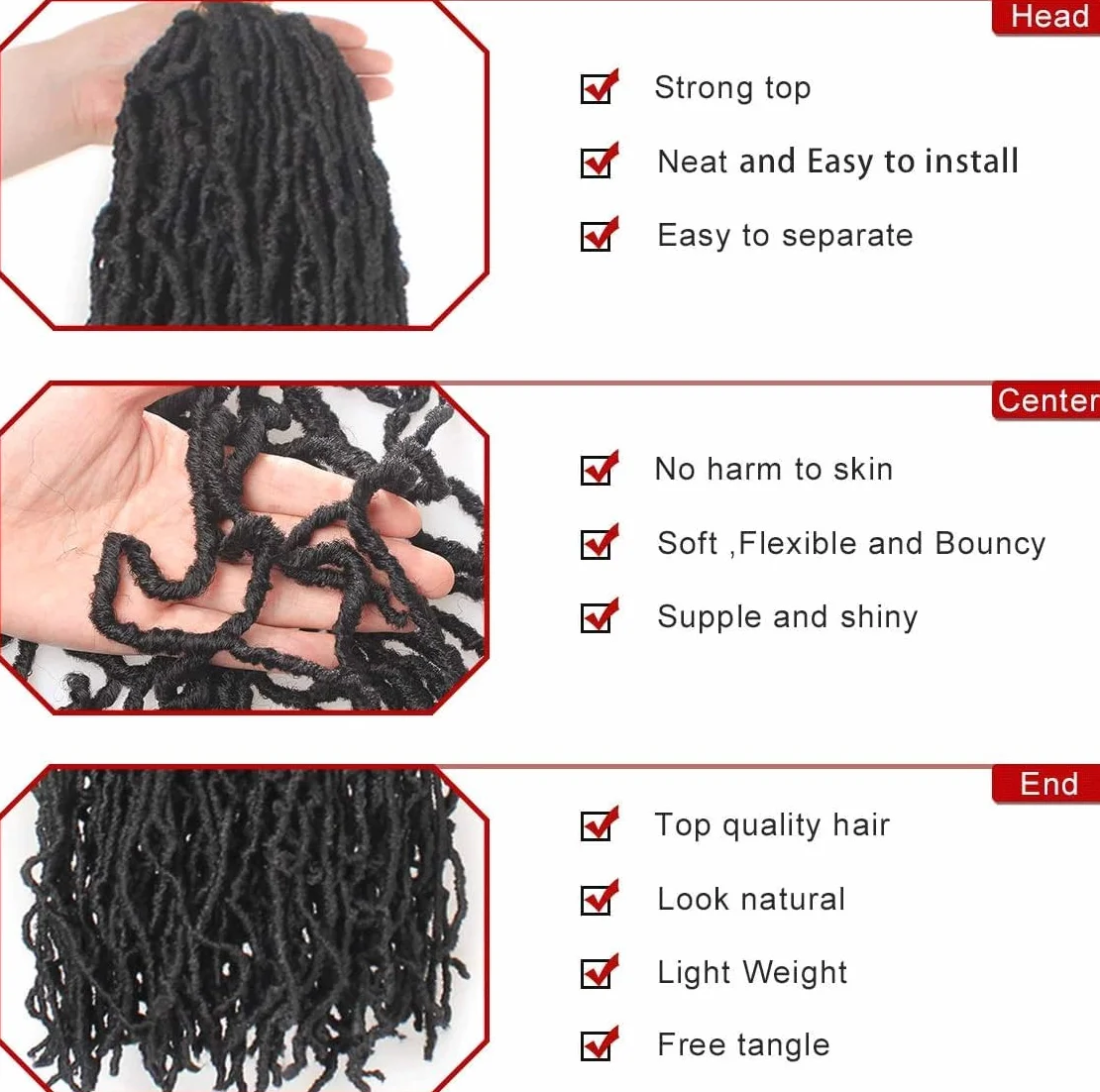 Xtrend 7 Packs 30 Pouces Nu Faux Locs Crochet Cheveux Longs Brun Foncé Pré-bouclé Déesse Faux Locs Tresses Extensions de Cheveux 1B
