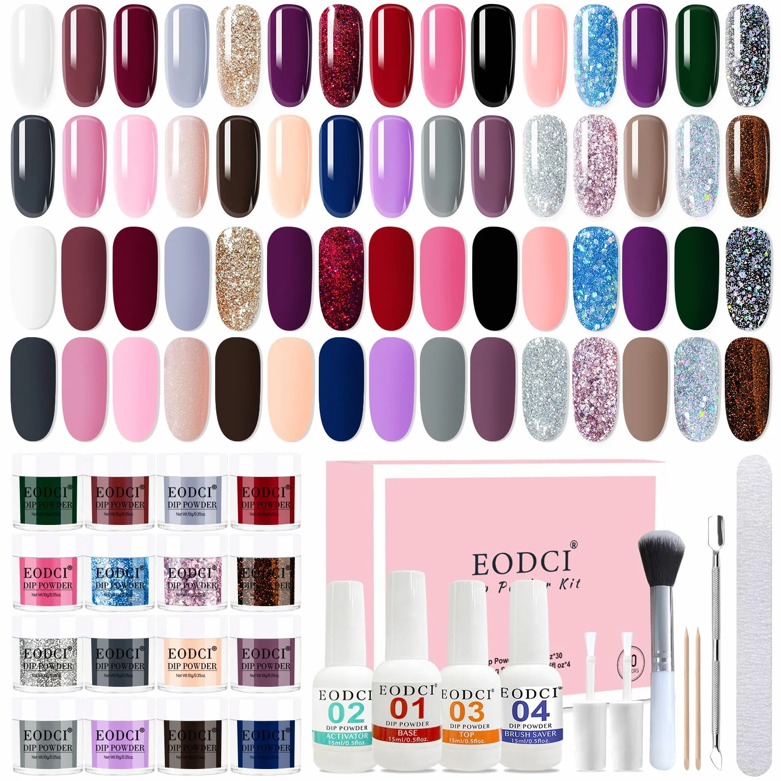 Kit Complet Dip Powder 30 Couleurs, Poudre Acrylique pour Ongles avec French Nails Kit Nude Rosa Gris, Liquide Base Top Coat, Activateur, Brush Saver