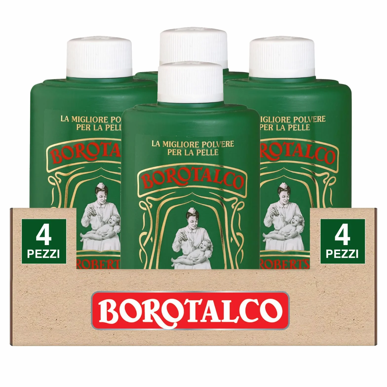 Borotalco Roberts Poudre Multi-Usages Super Absorbante Rafraîchissante Peaux Sensibles 4x200g