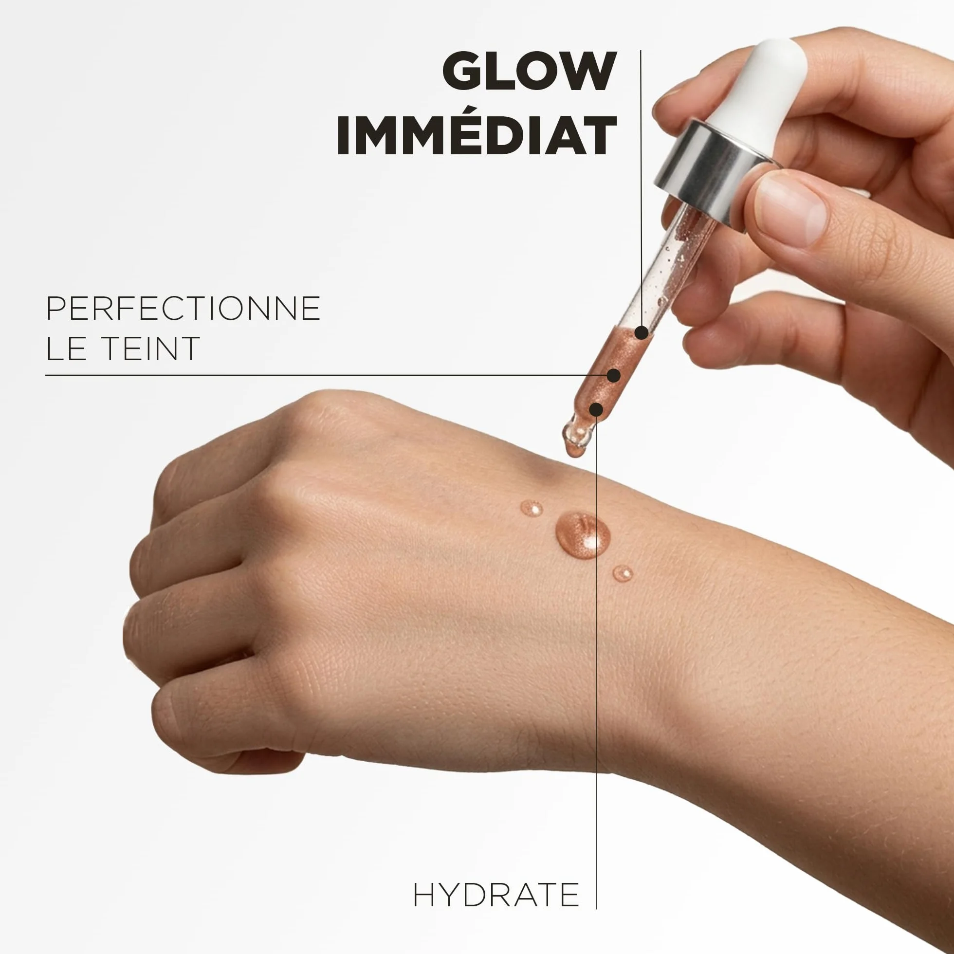 HUYGENS Élixir Perfecteur Illuminateur – Sérum Highlighter Liquide Effet Glow – Enlumineur de Teint Bio Hydratant – Eau de Source Marine, Aloe Vera & Nacres Dorées – 15 ml