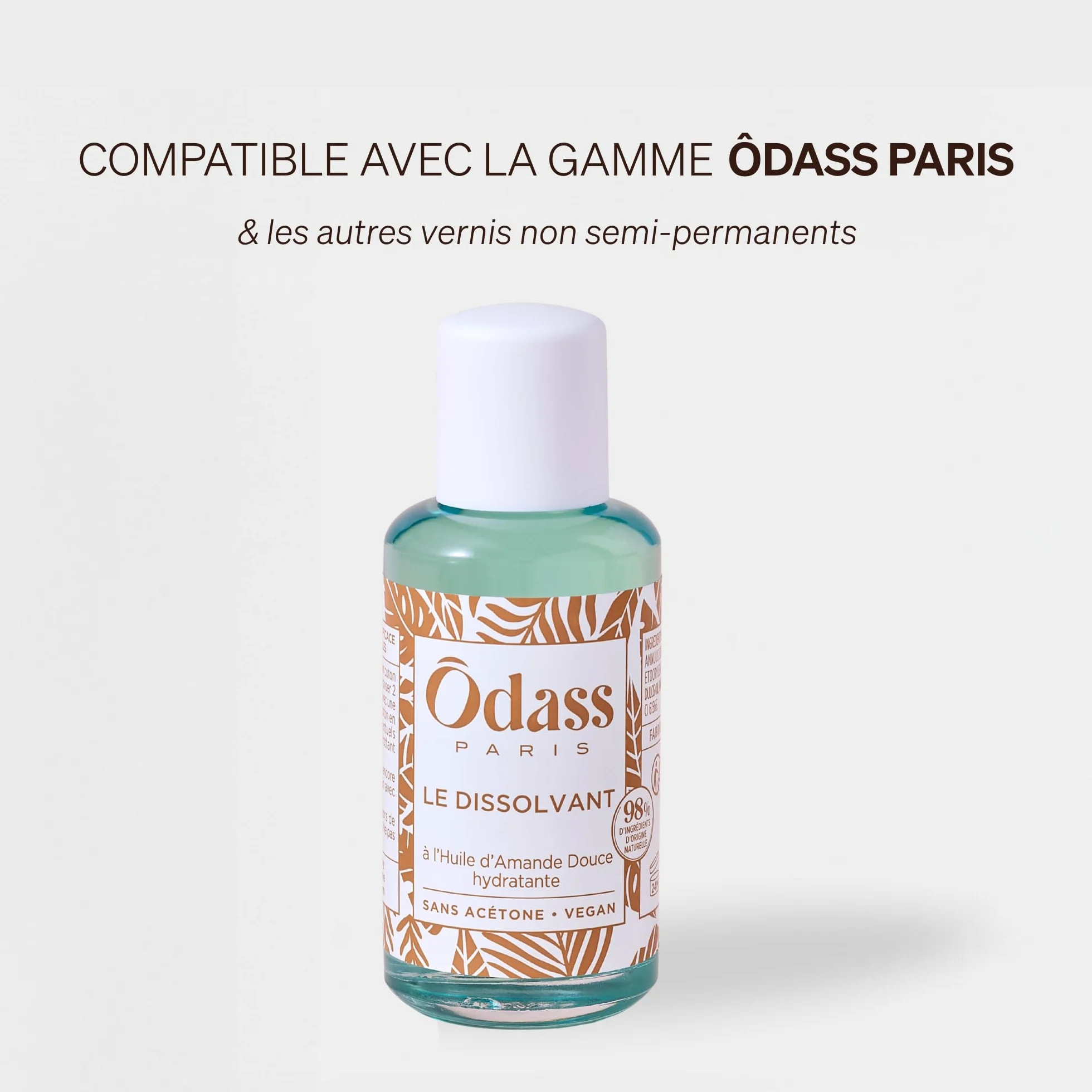 Odass Paris Le Dissolvant Sans Acétone Bio Sourcé 98% d'Origine Naturelle Huile d'Amande Douce Fabriqué en France 100ml