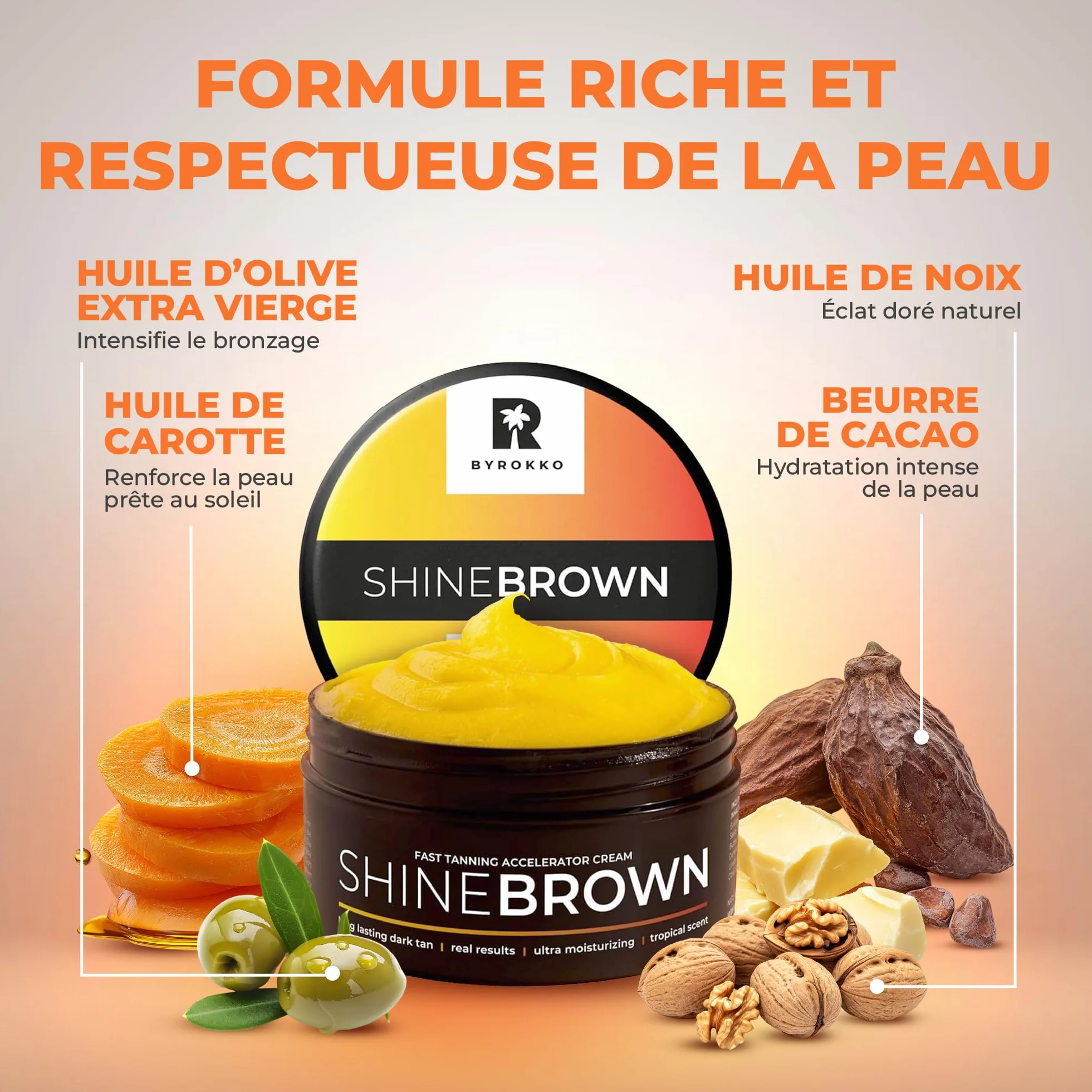 BYROKKO Shine Brown Huile Bronzante 150 ml Accélérateur de Bronzage XXL Soleil Solarium