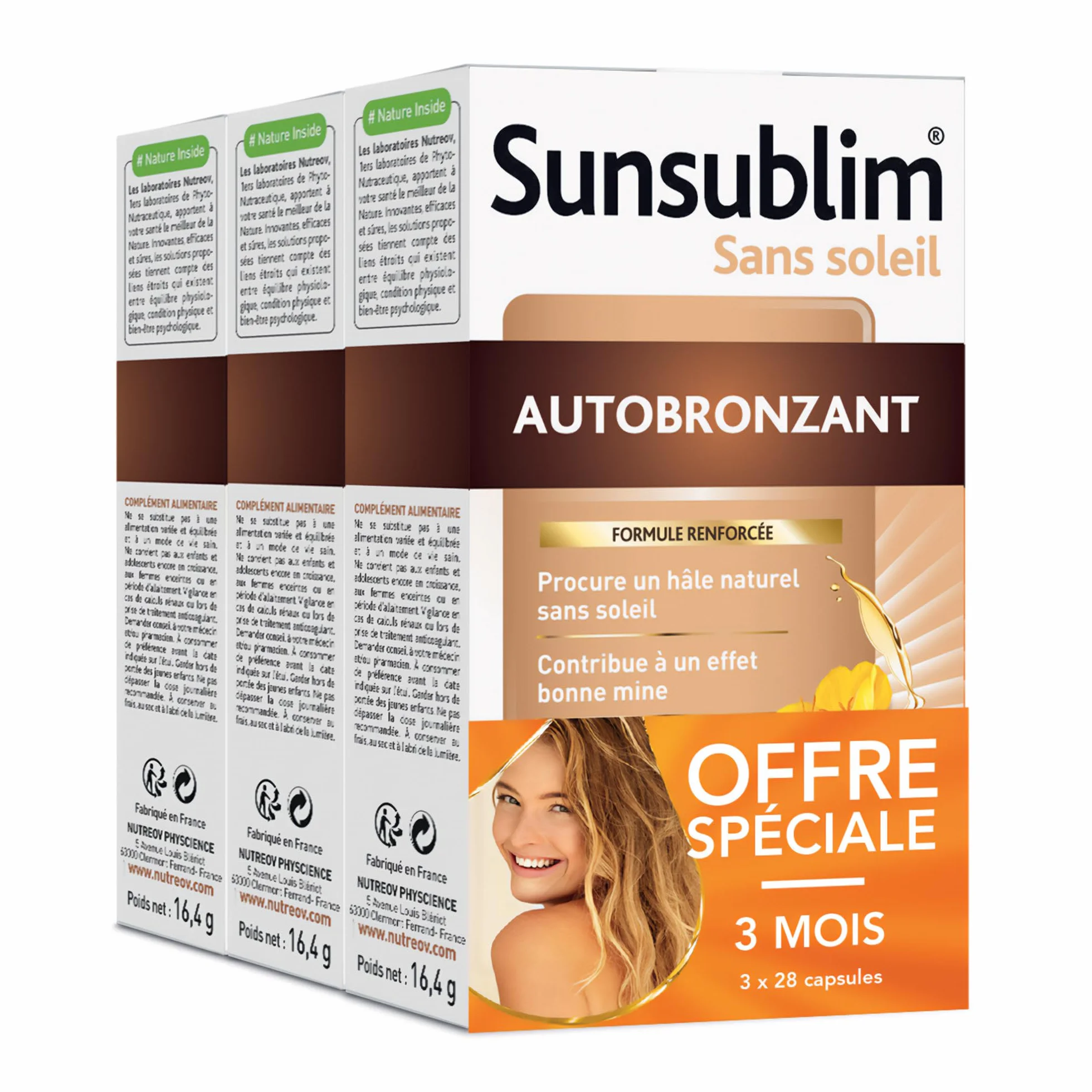 NUTREOV - Sunsublim Sans Soleil, Autobronzant - Complément Alimentaire à Base d’Actifs d’Origine Naturelle - 28 Capsules (lot de 3)