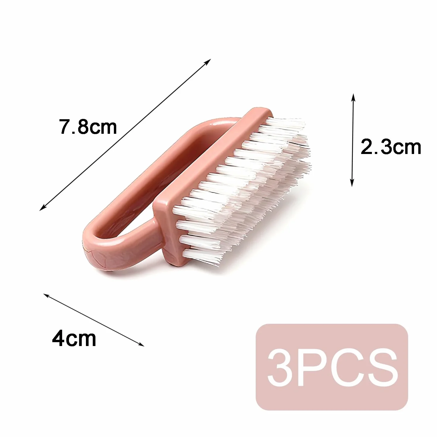 Brosse à Ongles 3 Pièces Poignée Plastique Nettoyage Ongles Quotidien Pinceau Nail Art Rose