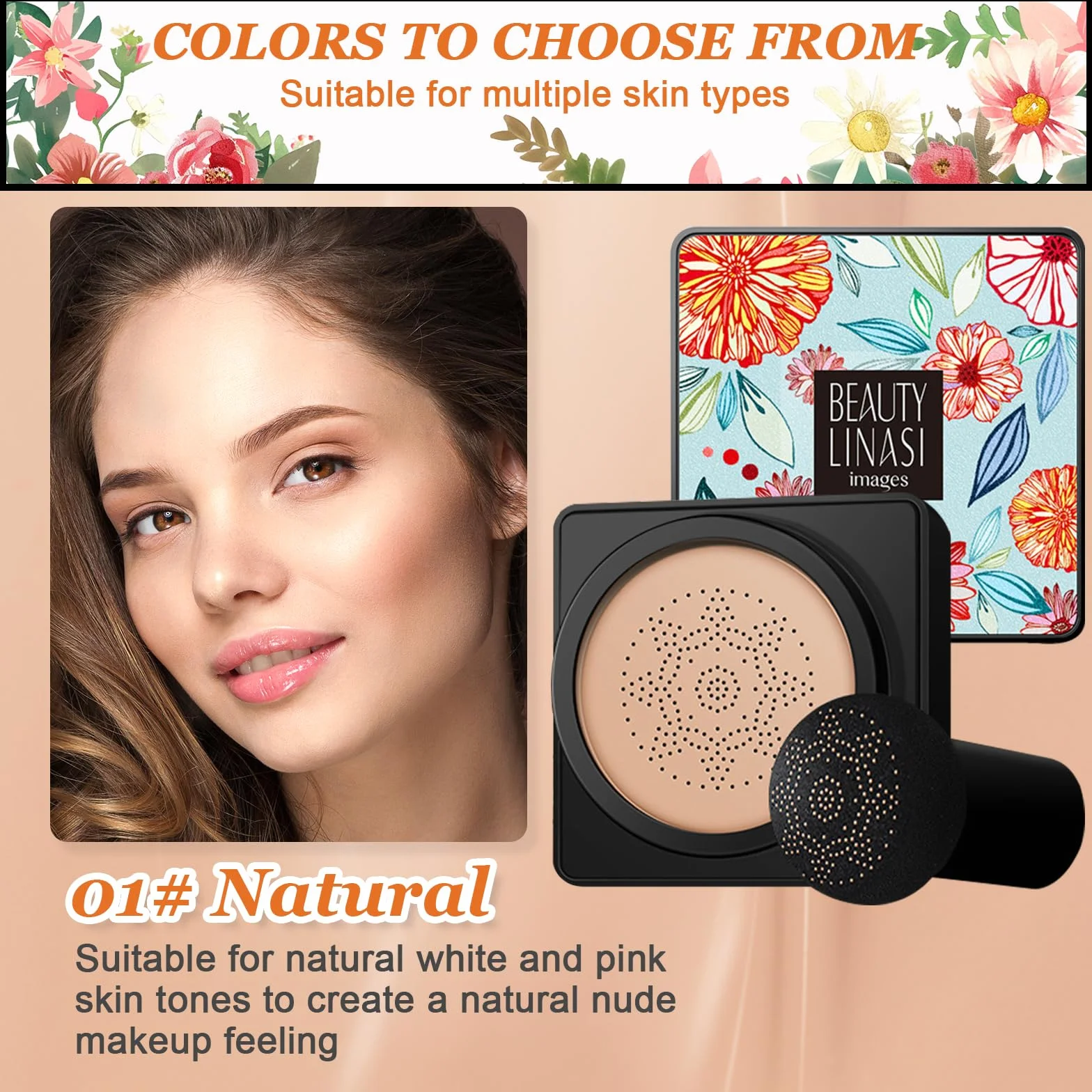 Tête de Champignon Air Cushion CC Cream Fond de Teint Correcteur Hydratant Longue Durée Couverture Complète (Naturel)