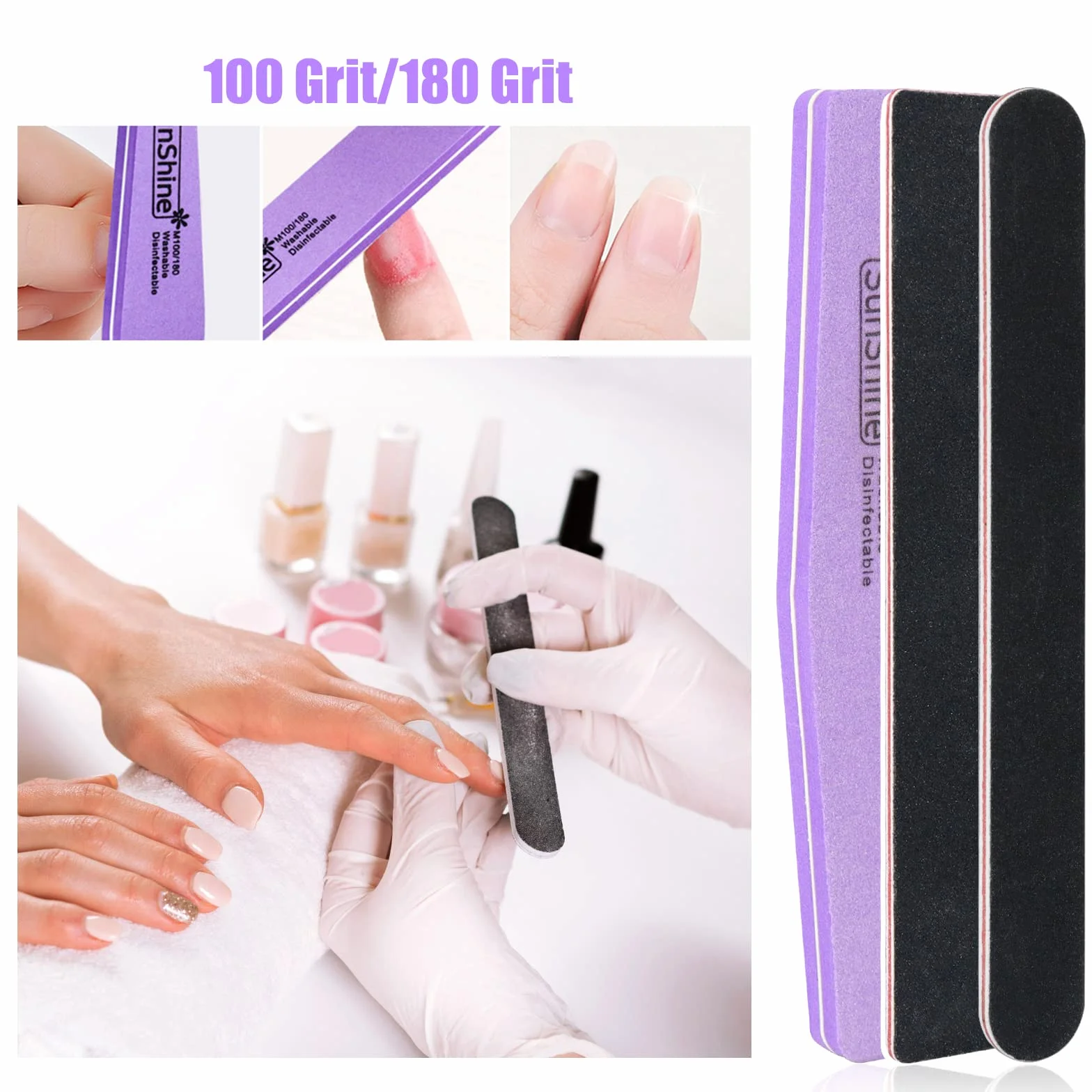 Limes à Ongles Lot de 7, 100/180, Lime à Ongles Professionnelles pour Manucure et Salon