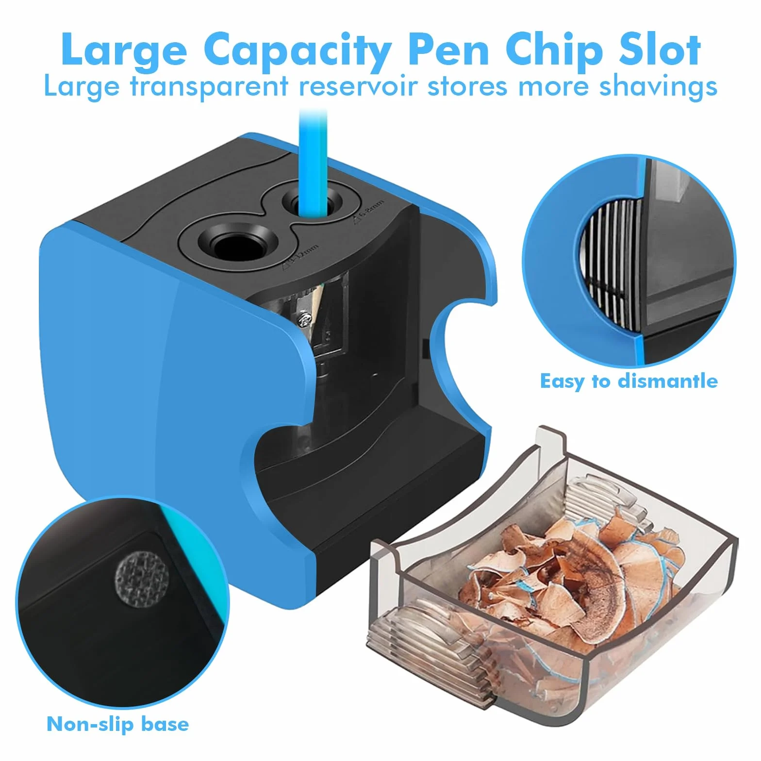 Taille Crayon Electrique 2 Trous 6-12mm, Alimenté par Batterie et USB, avec 4 Lames de Rechange
