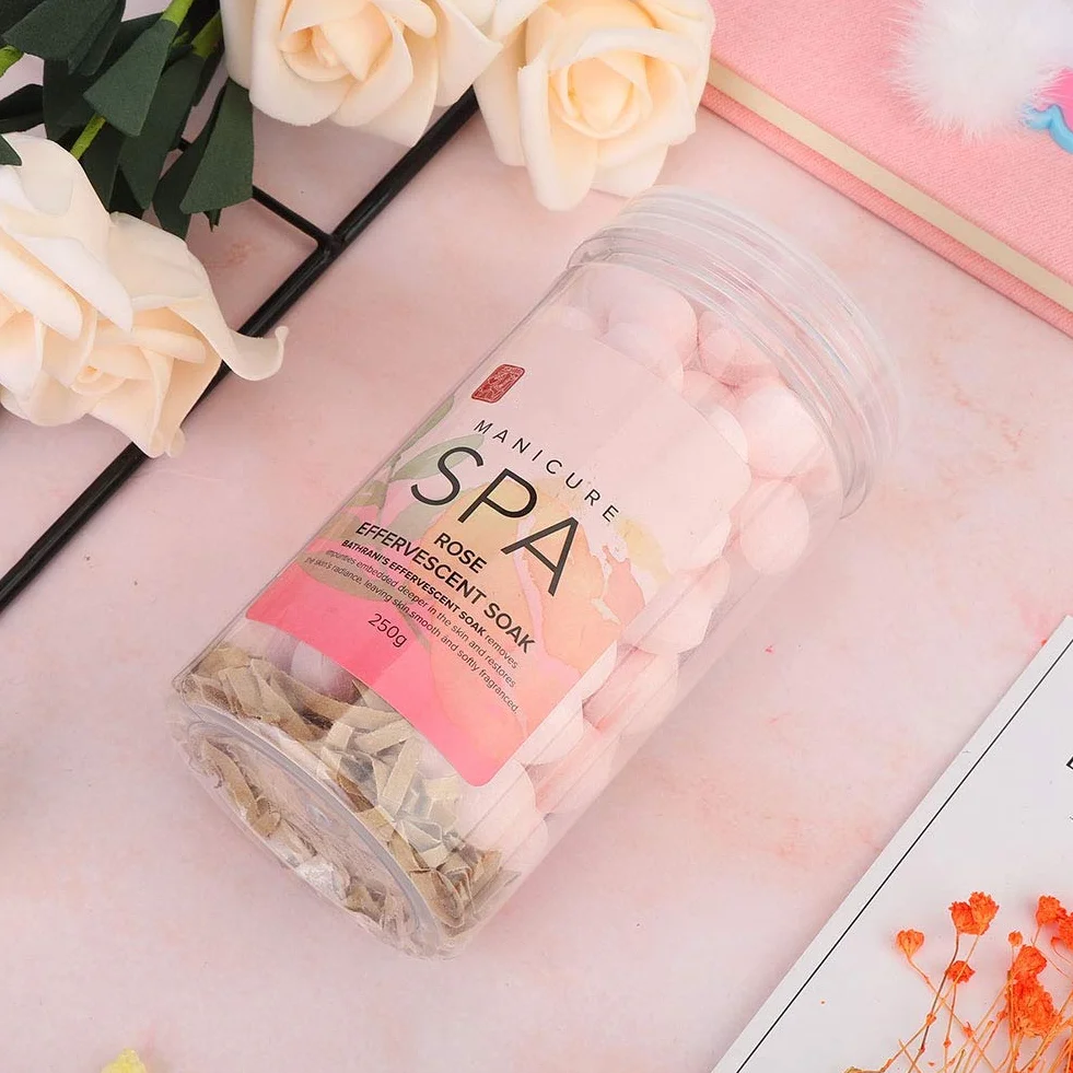 Balle absorbante effervescente manucure SPA pour enlever cuticules et peau morte hydratante rose