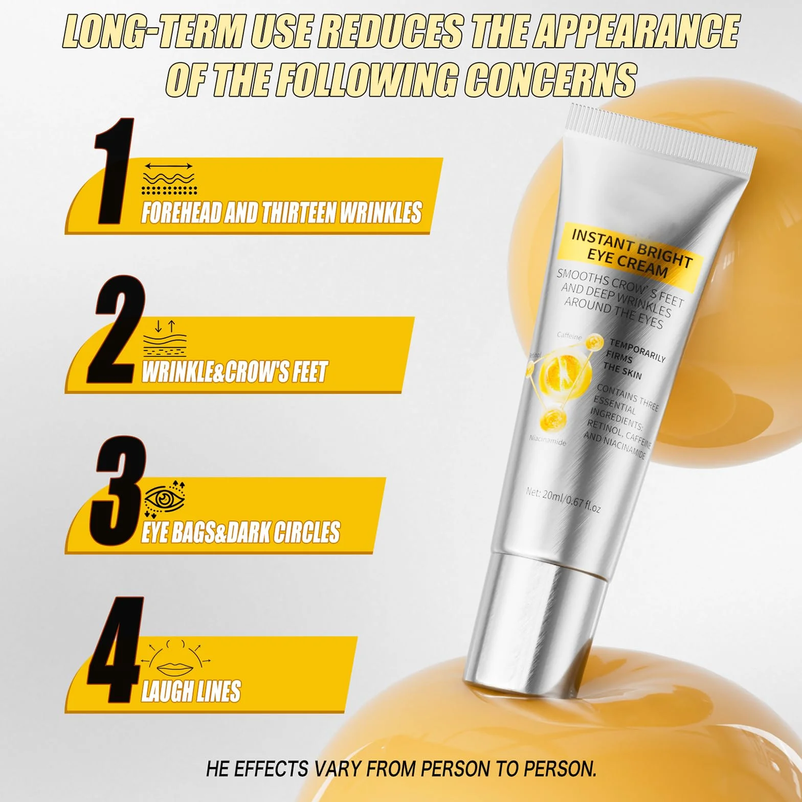 Crème contour des yeux au rétinol anti cernes poches rides ridules hydratante 20ml