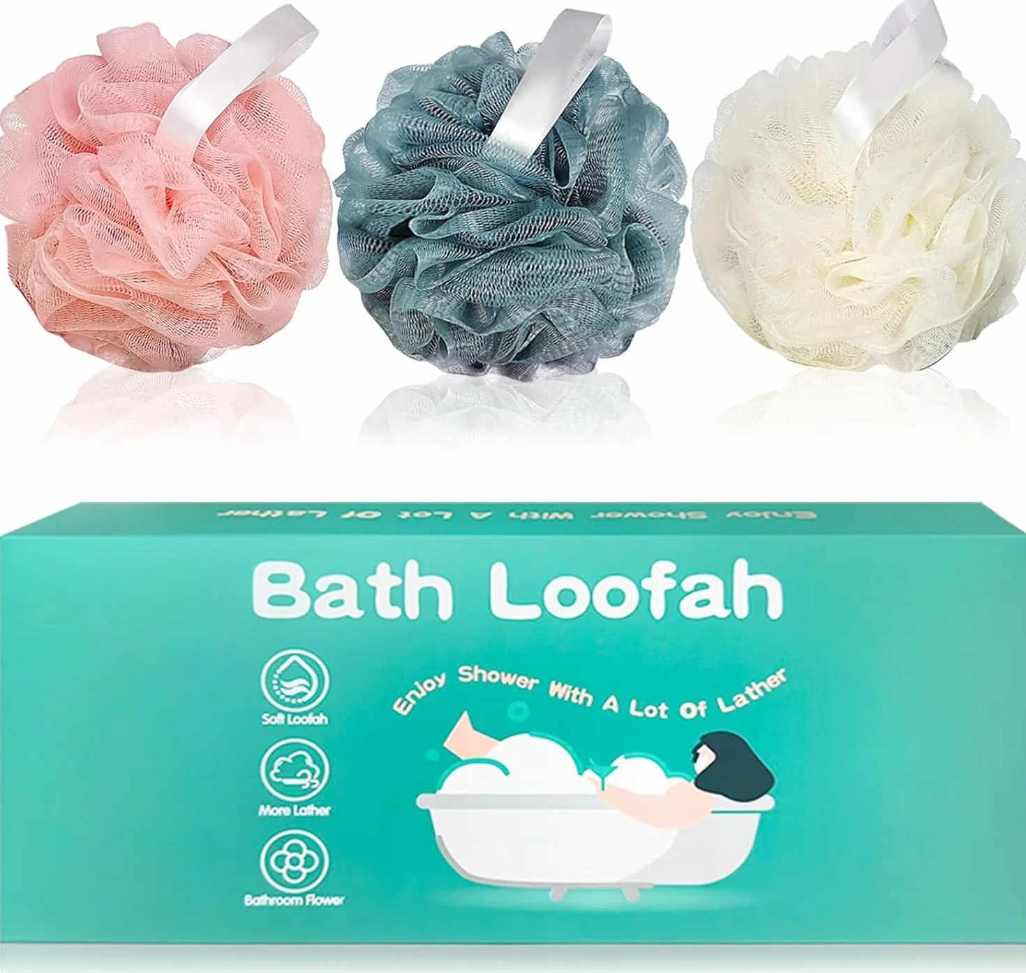 Lot de 3 éponges luffa Amazerbst Rose Blanc Bleu