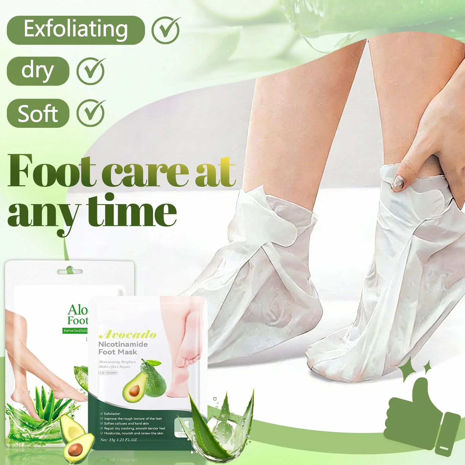 Masque Pieds Peeling Exfoliant Aloe Vera Avocat, Chaussettes Nourrissantes pour Peaux Sèches