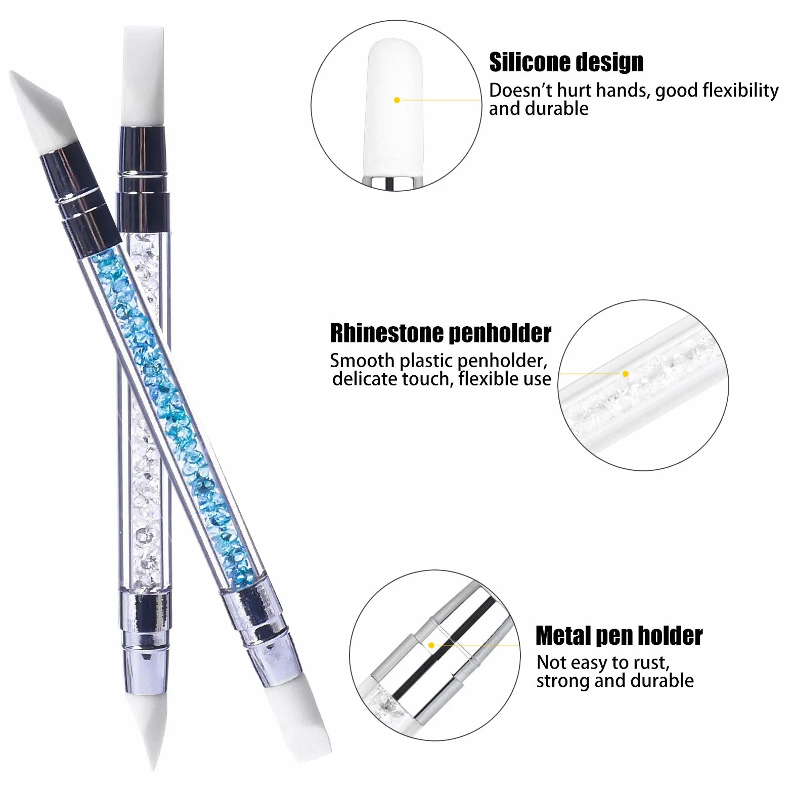 Pinceaux en Silicone Nail Art, 5 Pcs Sculpture Stylo Kit, Double Tête Outils pour Manucure