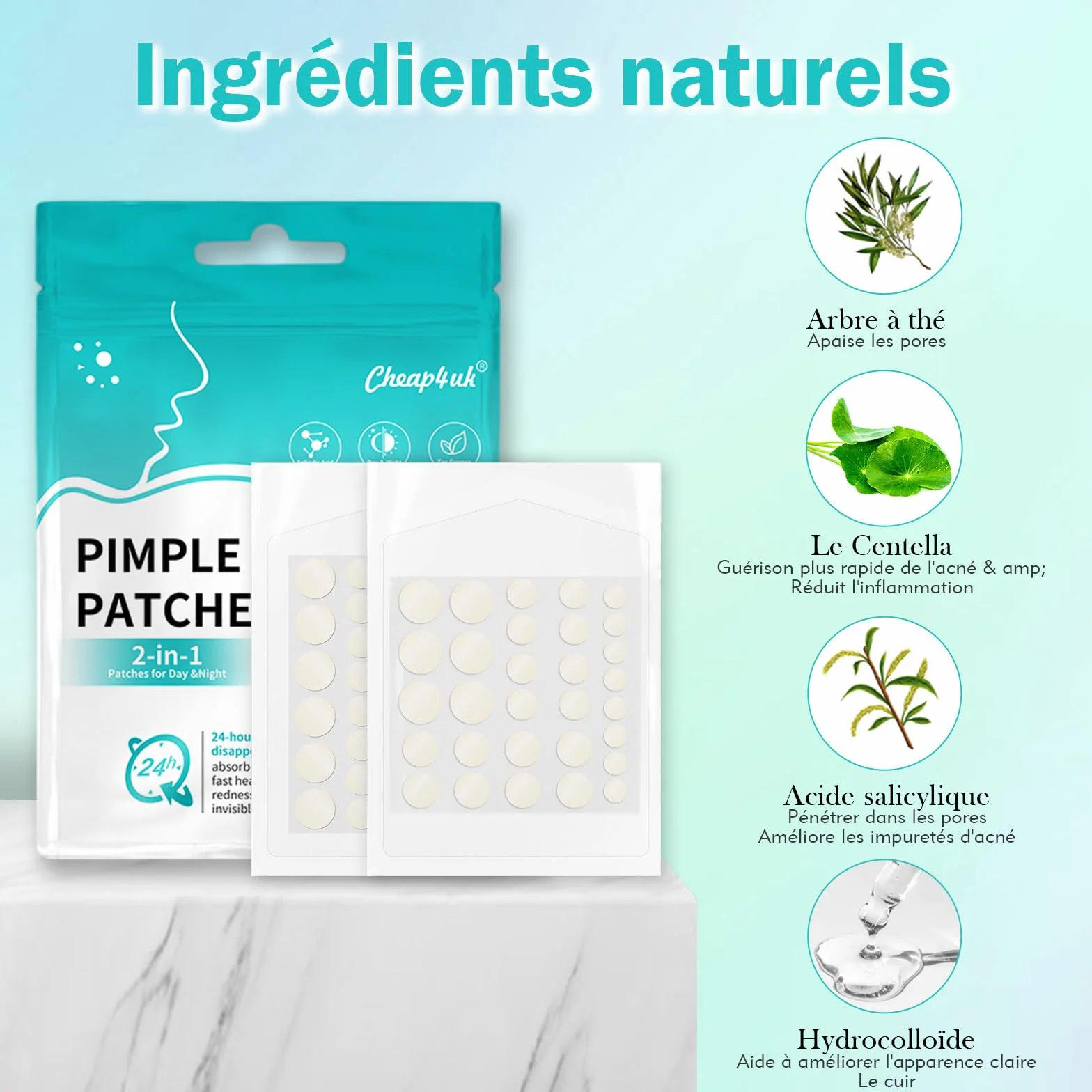 Pimple Patches Invisibles Imperméables à l'Huile de Tea Tree et Acide Salicylique Anti-Bouton