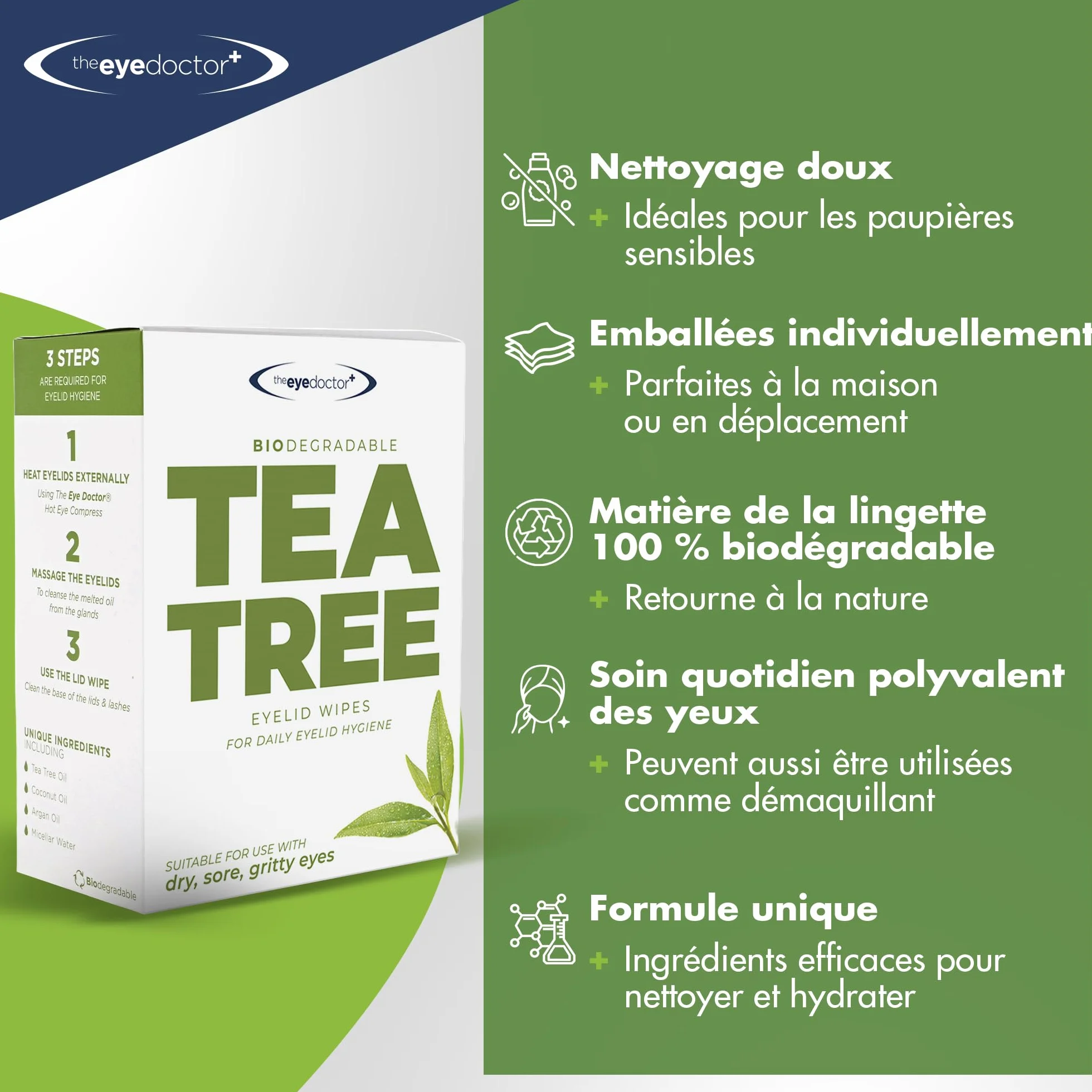 The Eye Doctor Lingettes Pour Paupières À L'arbre À Thé 200 Usage Unique Yeux Sensibles Secs