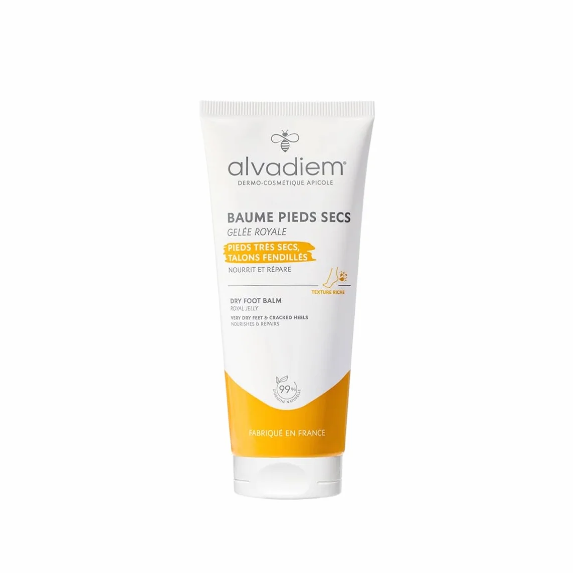 Baume Pieds Secs à la Gelée Royale Réparatrice 75 ml - Nourrit, Répare Talons Fendillés - Huile d'Olive Vierge, Vitamine E - Fabriqué en France