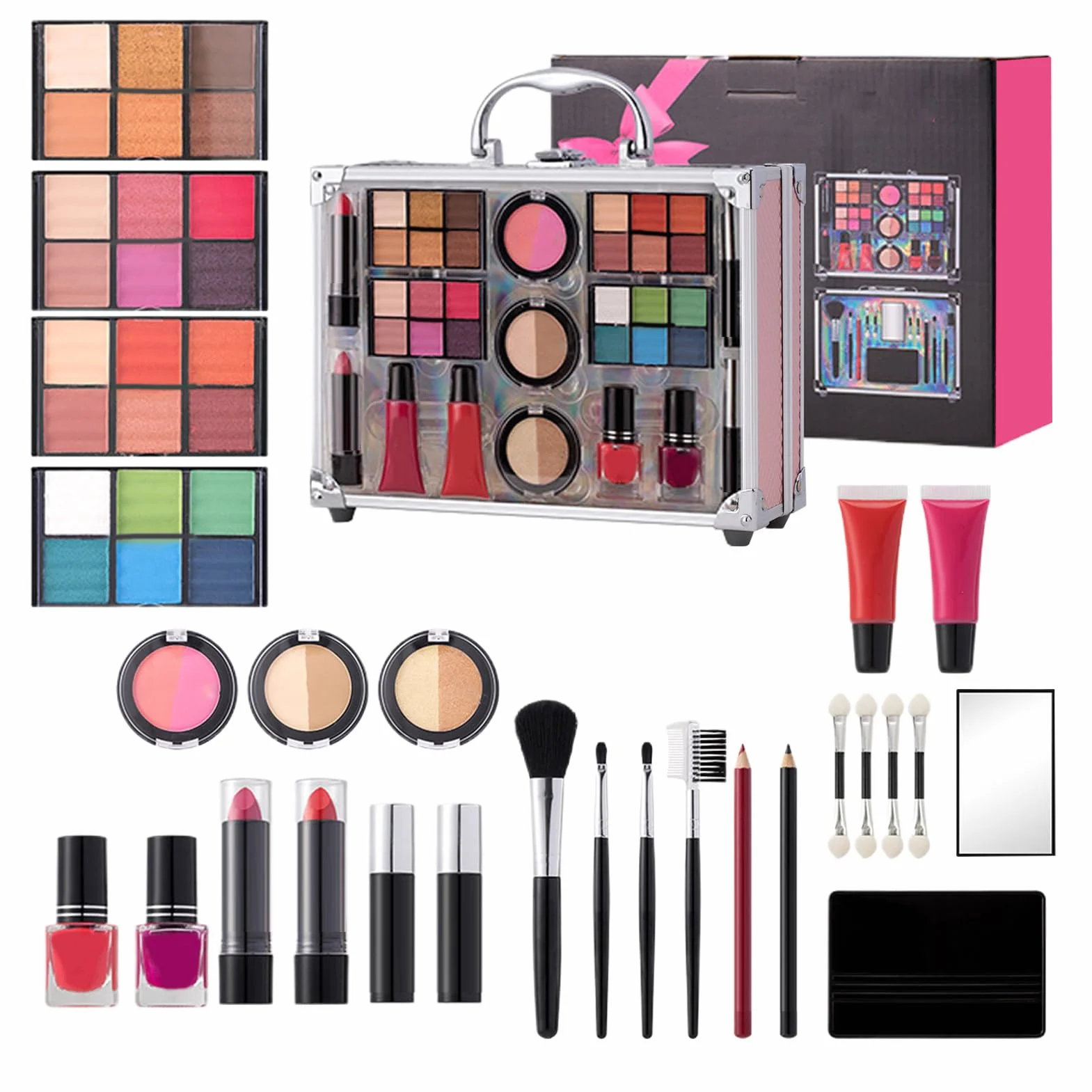 Trousse de Complète avec Étui Fards à Paupières, Rouge à Lèvres, Blush | Coffret Débutant Maison, Vacances, Bureau, Déplacements Pro, Scène, Soirées,