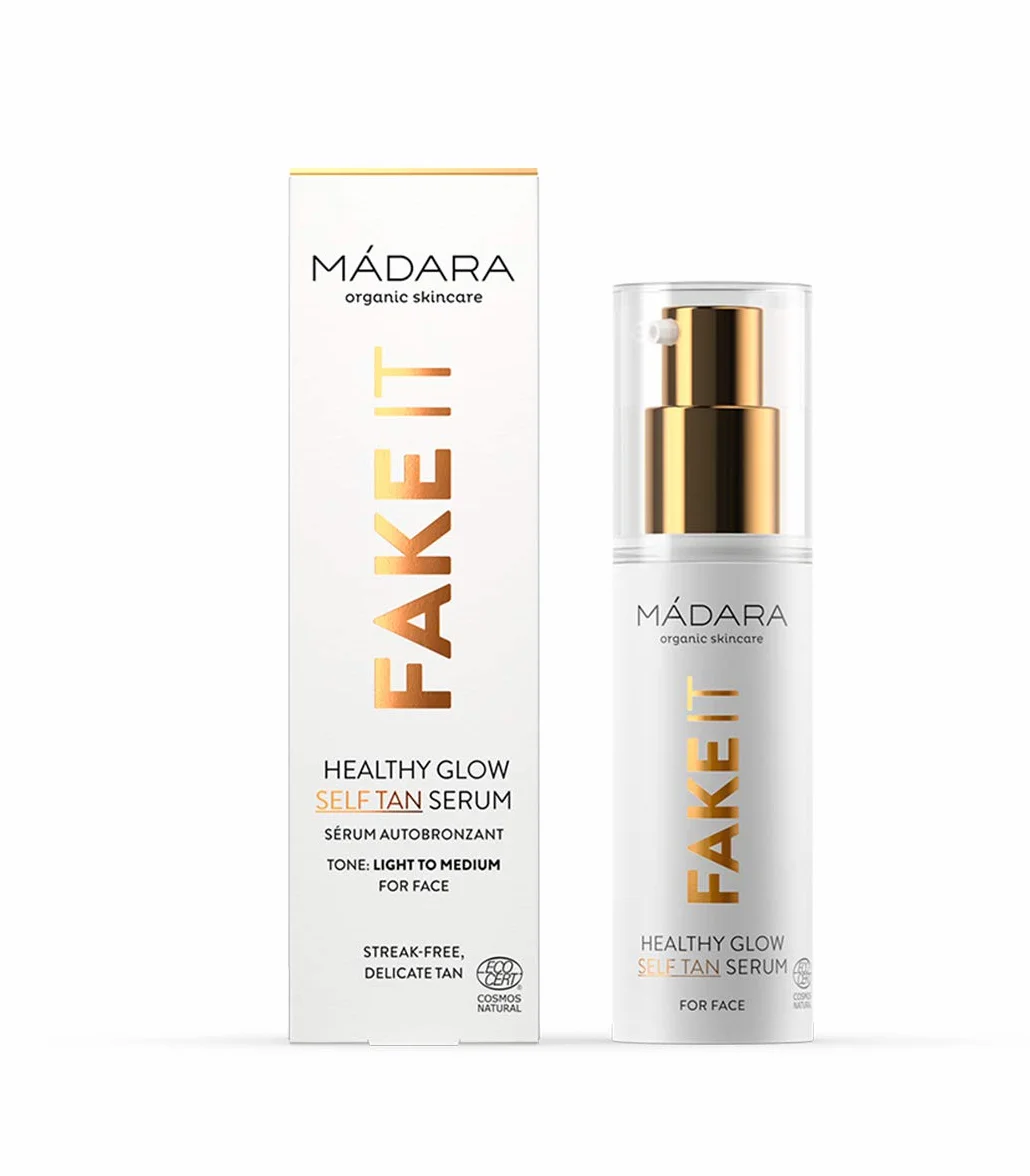 MÁDARA Organic Skincare | Sérum autobronzant visage Fake It Healthy Glow - 30 ml, à l'huile de pépins de framboise, au beurre de karité, à l'acide hyaluronique multimoléculaire
