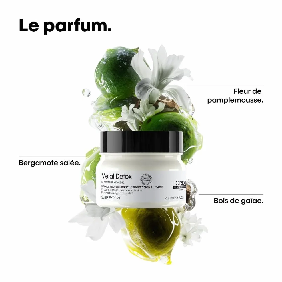 L'OREAL PROFESSIONEL Metal Detox Cheveux Secs Abîmés Hydratation 100h Casse 97% Raides Bouclés Colorés