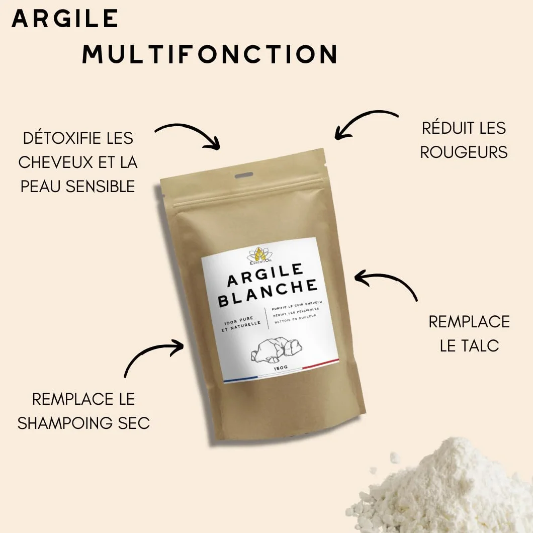 Argile Blanche Kaolin 100% Naturel 150g Cheveux Peaux Pellicules Rougeurs