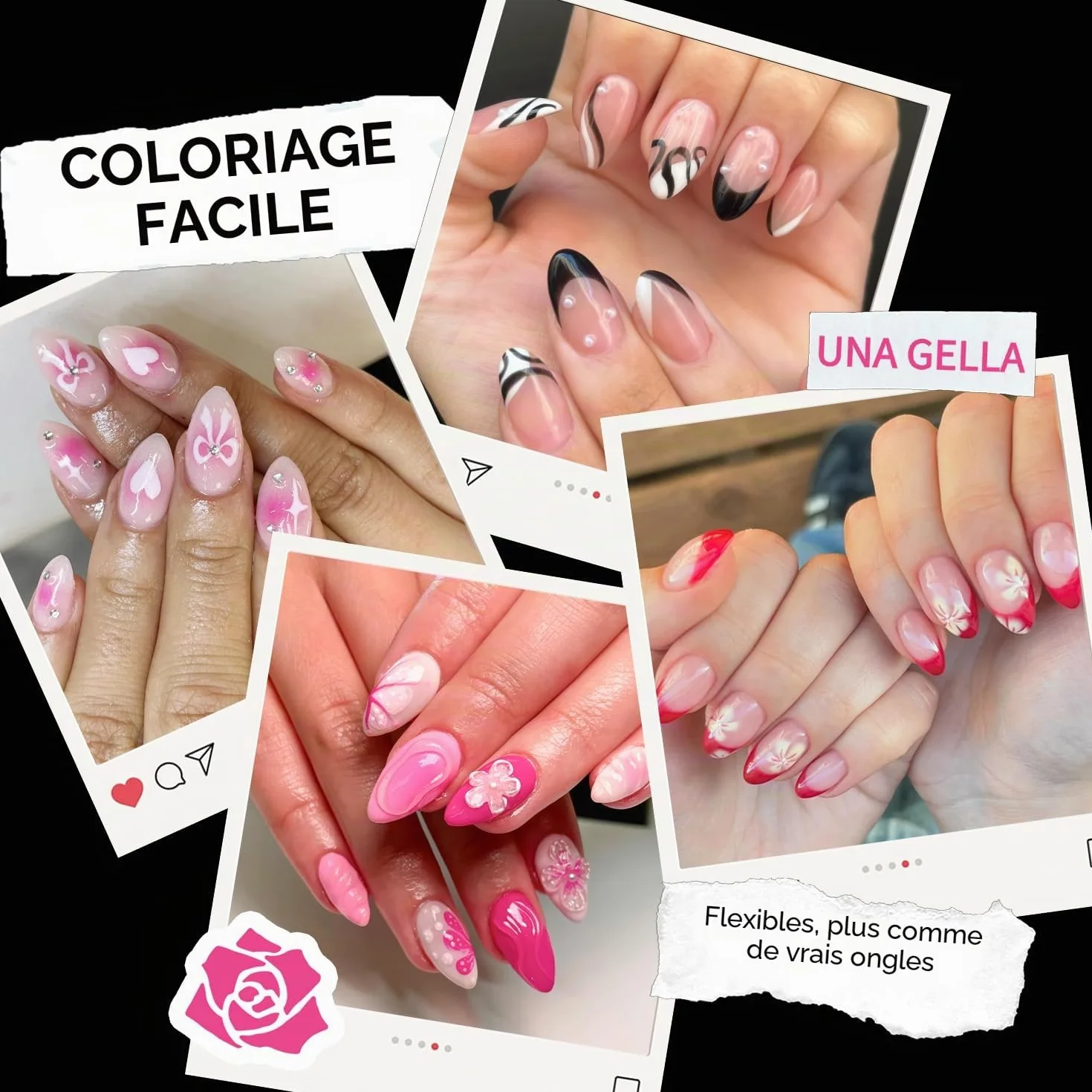 UNA GELLA Capsule Américaine Ongle Amande Court 216 Pièces 12 Tailles pour Extensions Acryliques DIY