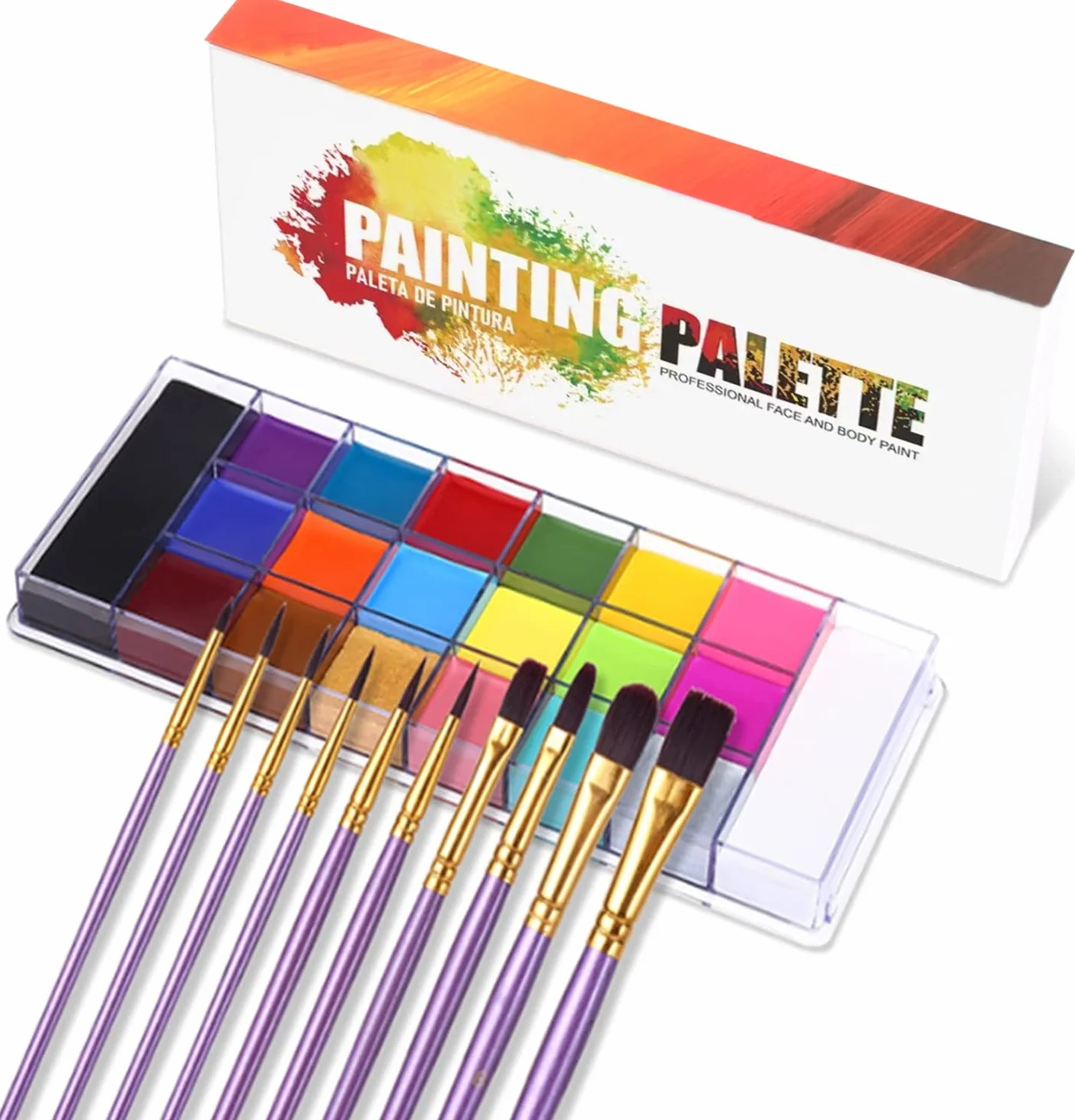 Beauty Searcher Palette de maquillage, 20 couleurs, peinture à l'huile professionnelle, tatouage flash, palette de maquillage avec 10 pinceaux