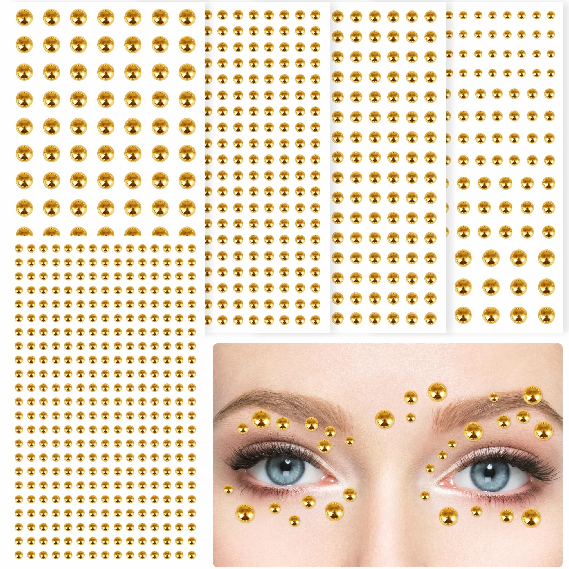 Strass Autocollant Visage 973 Pièces 3/4/5/6mm Paillettes Nail Art Doré