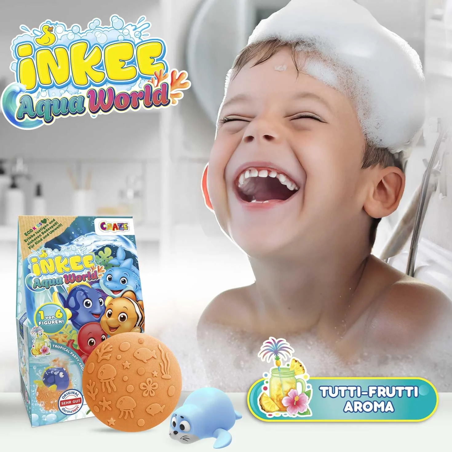 INKEE Bombe de bain surprise Aqua World – Boule de bain enfant avec surprise jouet de bain colorée
