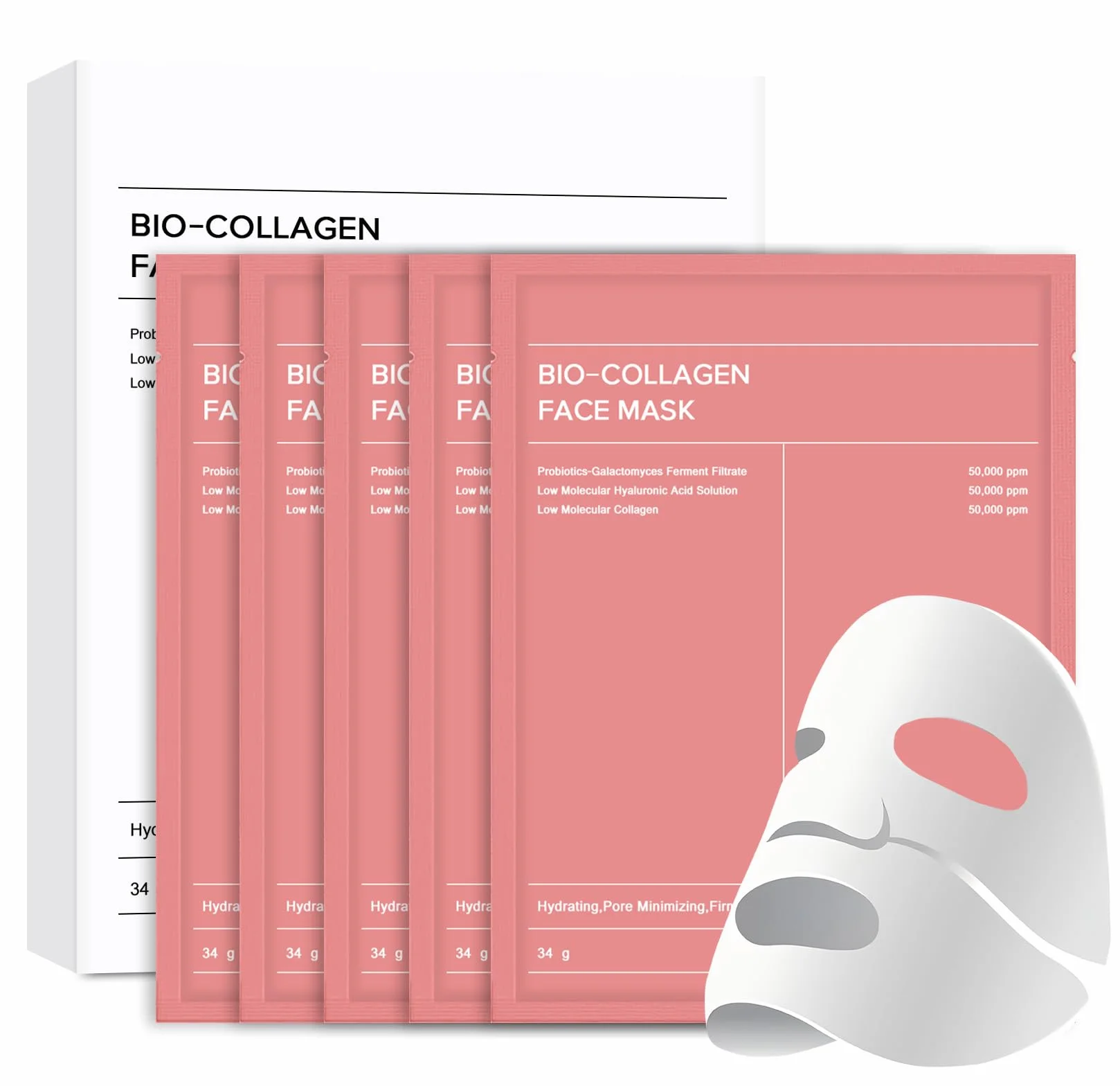 Masque Collagène Visage Bio 5 Pièces Hydratant Anti-âge Resserre les Pores