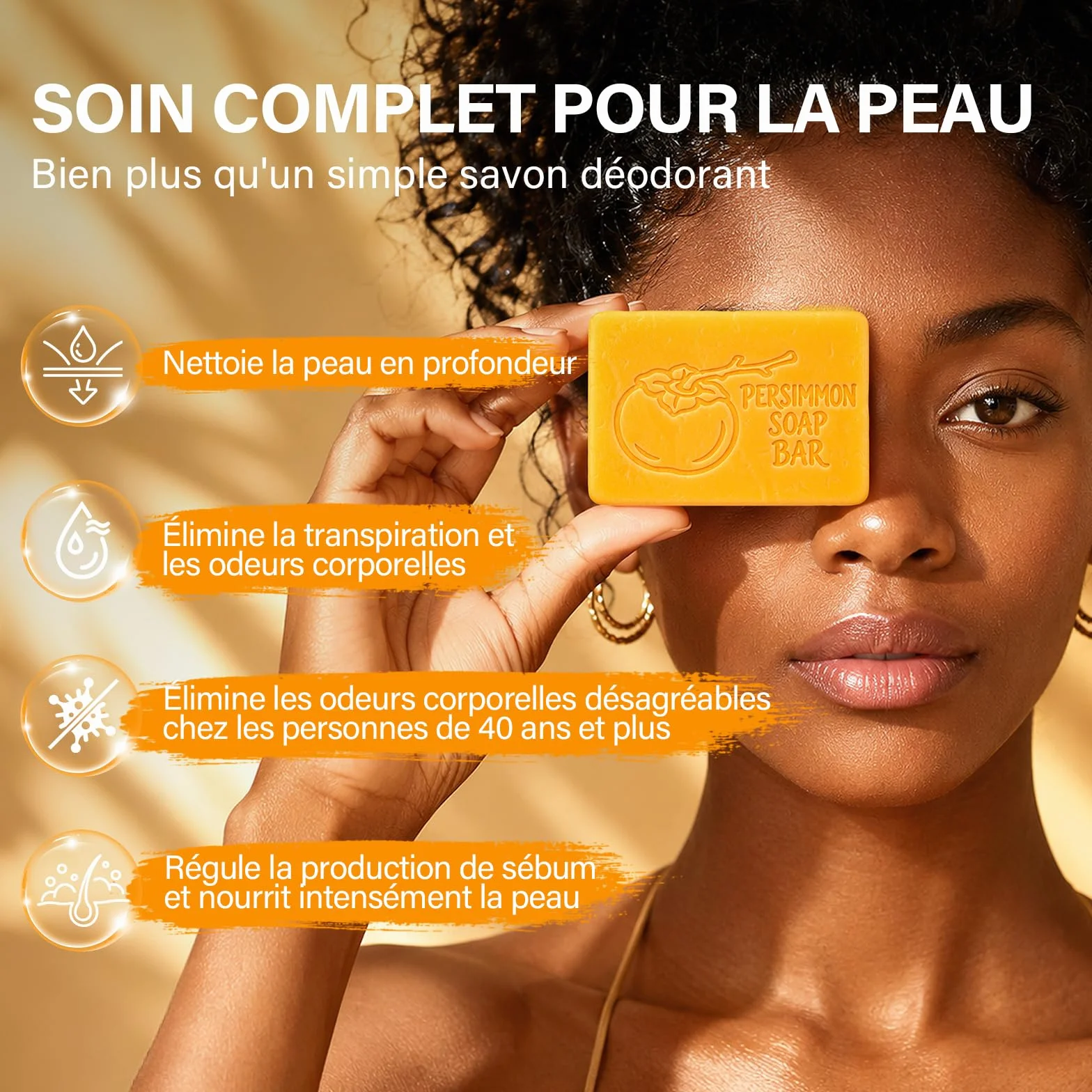 Savon au Kaki Déodorant Naturel Contre les Odeurs Corporelles, lot de 3