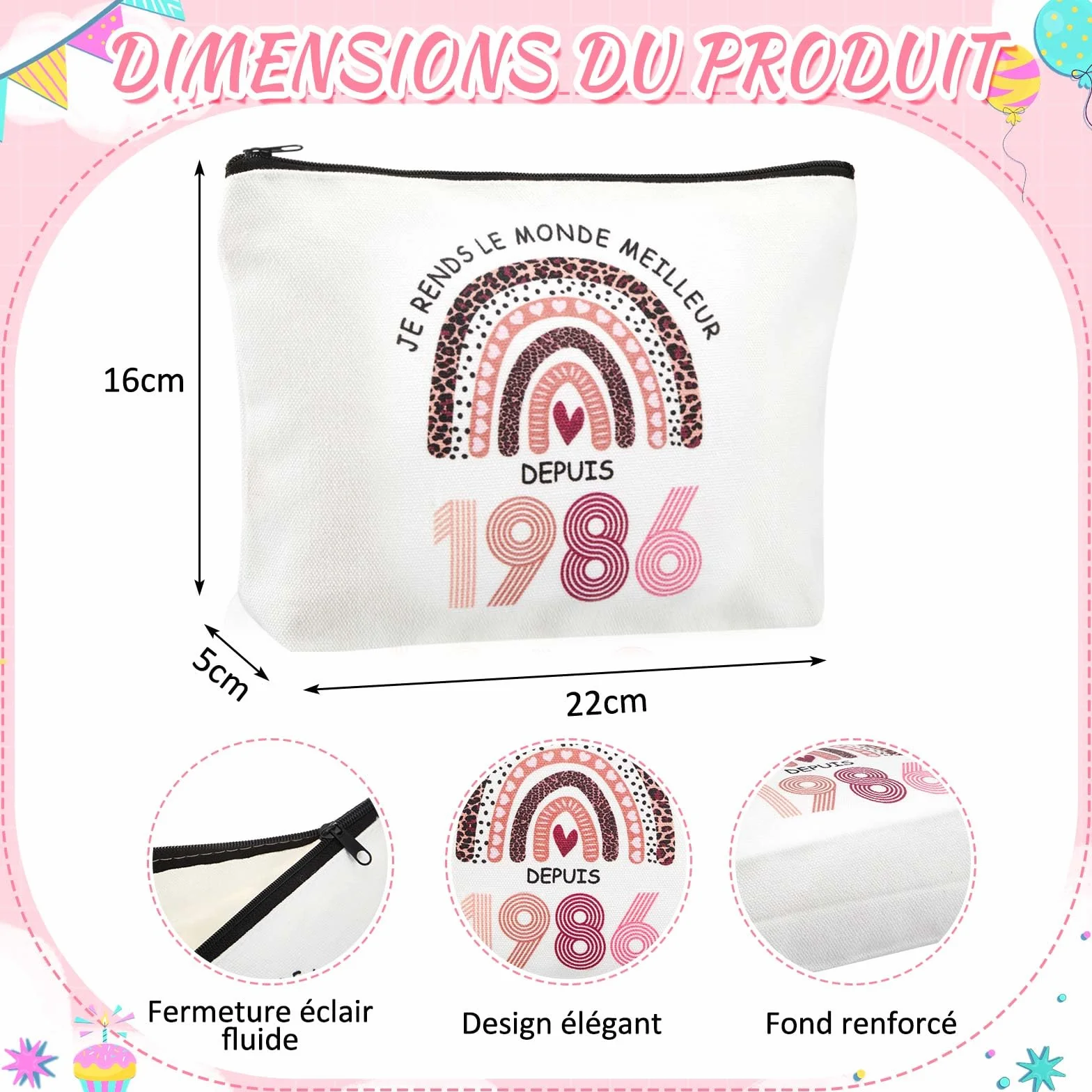 Coffret Cadeau Anniversaire Femme 40 Ans 1986 Trousse Maquillage Chaussettes Porte-Clés Boîte Idée Cadeau Originale Humour Femme Née en 1986 Set Accessoire 40e Anniversaire
