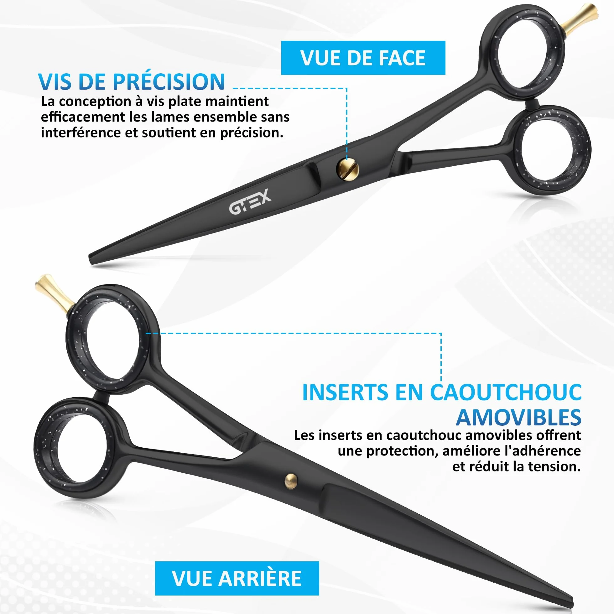 Ciseaux Coiffure Professionnel GTEX 6,5 Pouces Acier Inoxydable Haute Teneur en Carbone