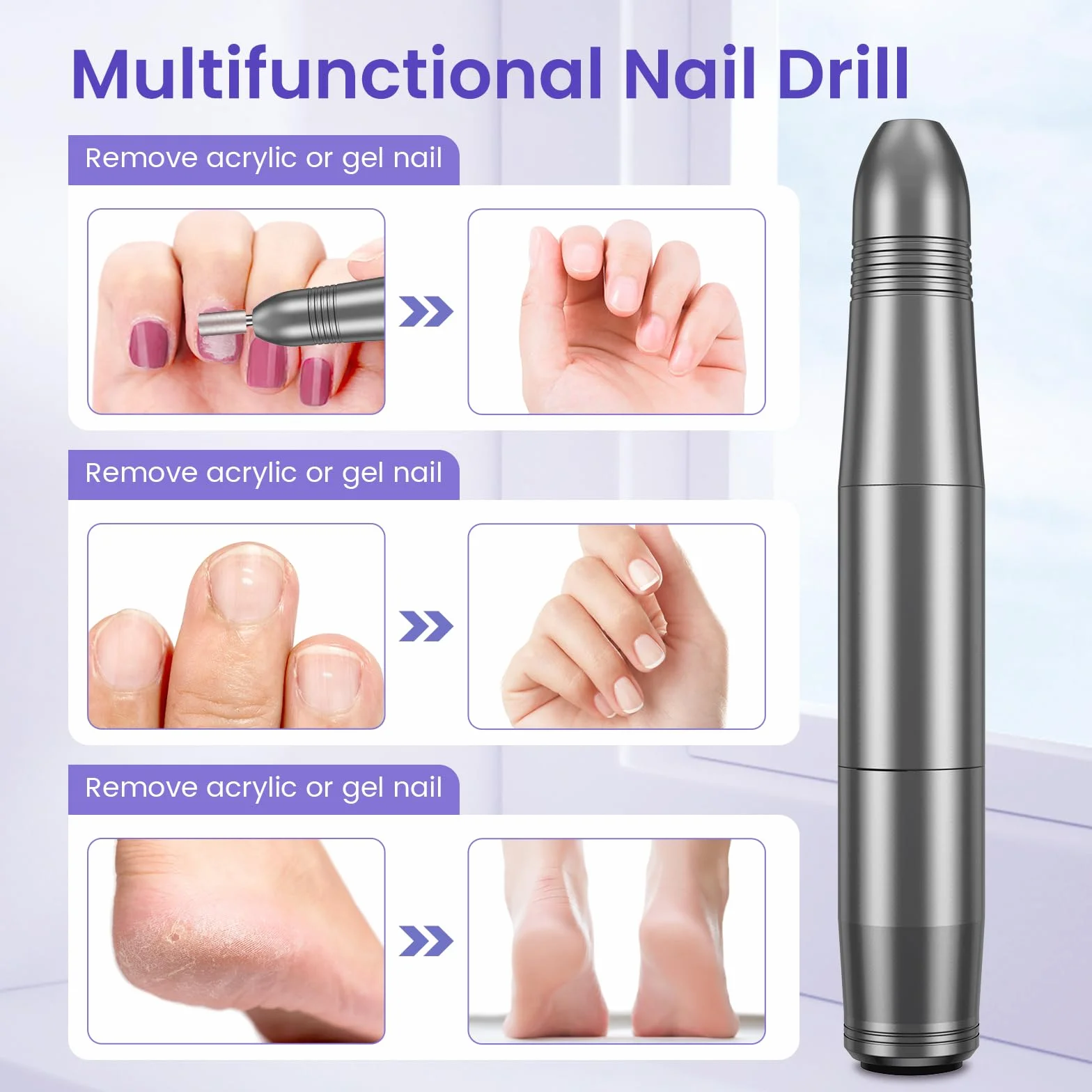 Ponceuse pour Ongles Professionnel, Lime à Ongle Électrique Silencieuse 20000RPM, Kit Manucure Pédicure pour Acrylique et Gel