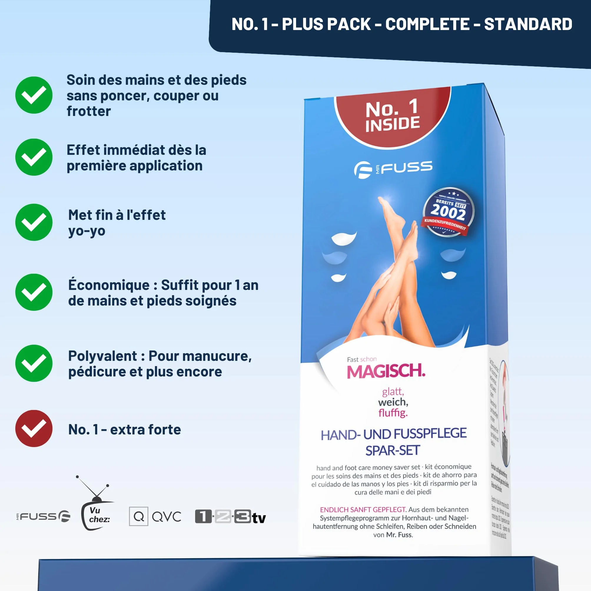 Mr. Fuss No. 1 Plus Pack Petits cuticules Lot économique 4 pièces Solution active 250 ml Ouate Couverts