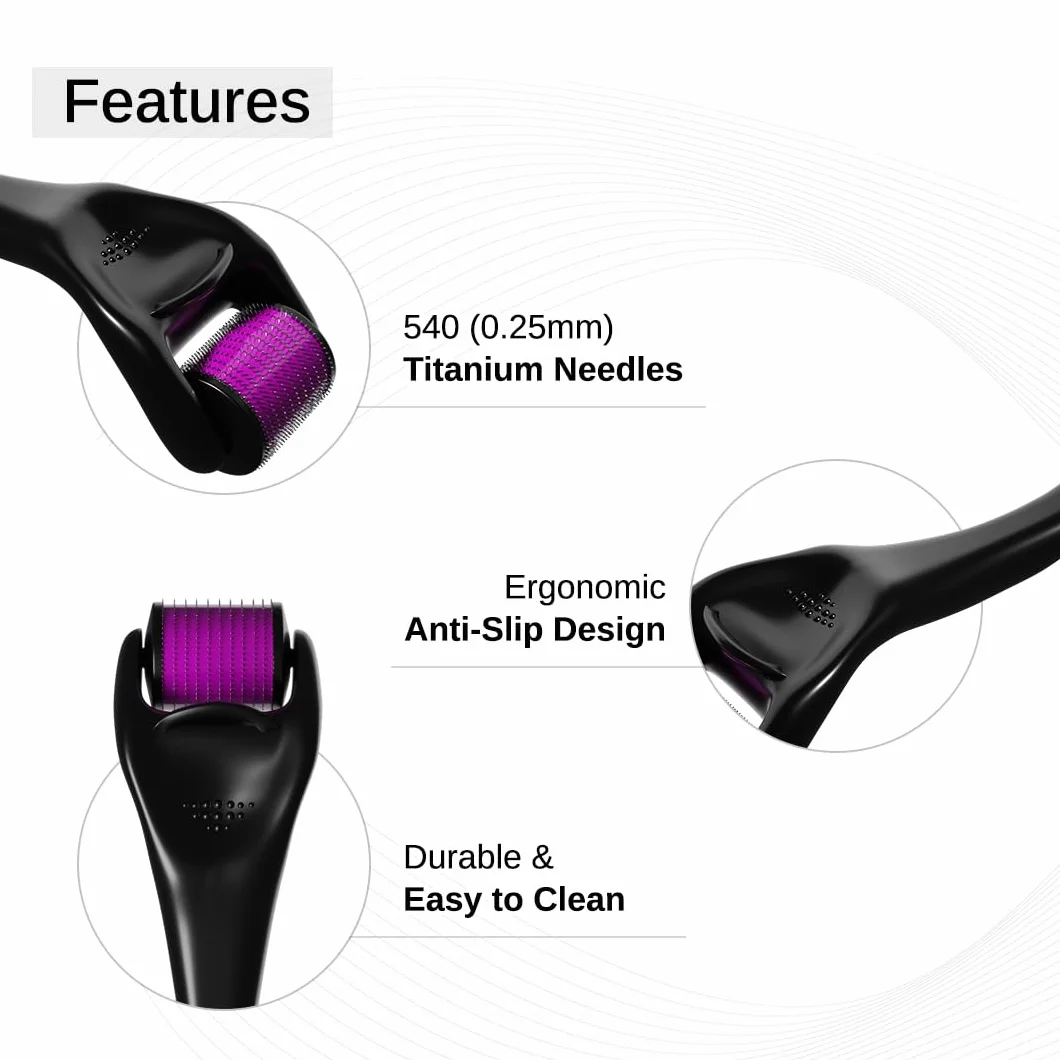 Bare Anatomy Derma Roller pour la pousse des cheveux | 0,25 mm avec 540 micro-aiguilles en titane | Stimule les follicules pileux et améliore la circulation du cuir chevelu