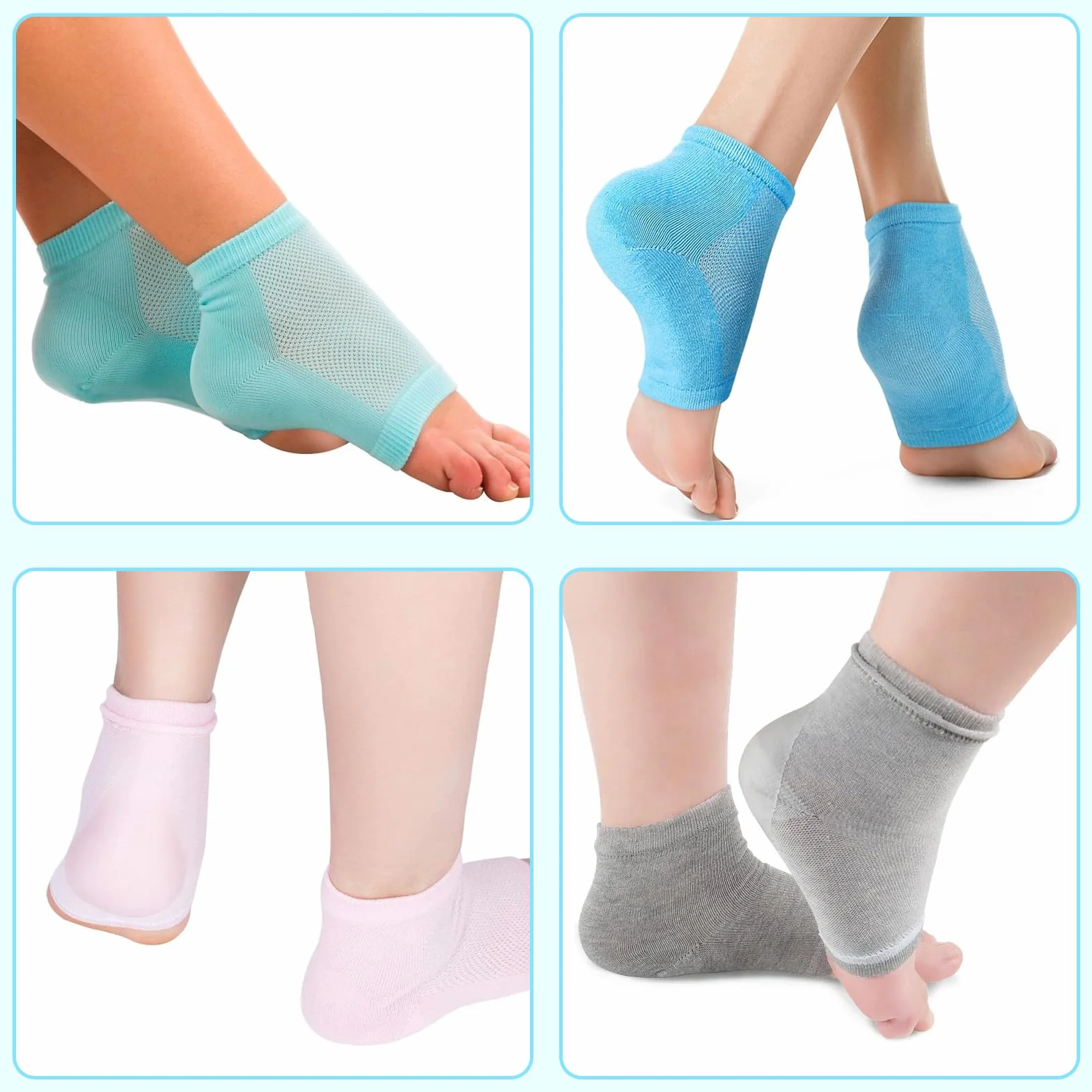 Chaussettes Hydratantes Réutilisables Talon en Gel Ventilé à Bout Ouvert Silicone Souple pour Pieds Secs et Craquelés
