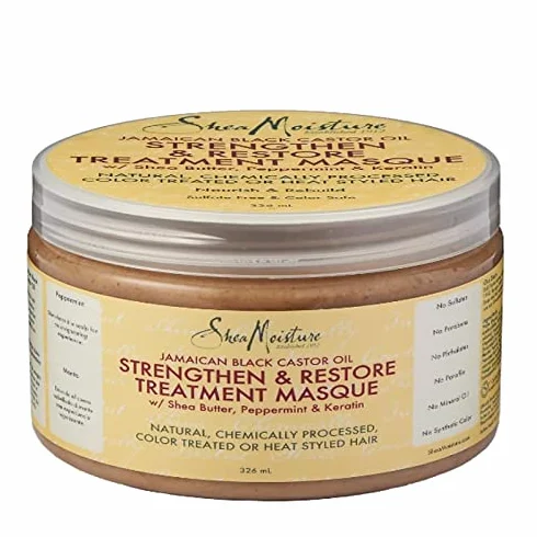 Shea Moisture Masque Capillaire Fortifiant Restaurateur Huile Ricin Noir Jamaïcain Beurre Karité Bio Cheveux Secs Abîmés 355ml