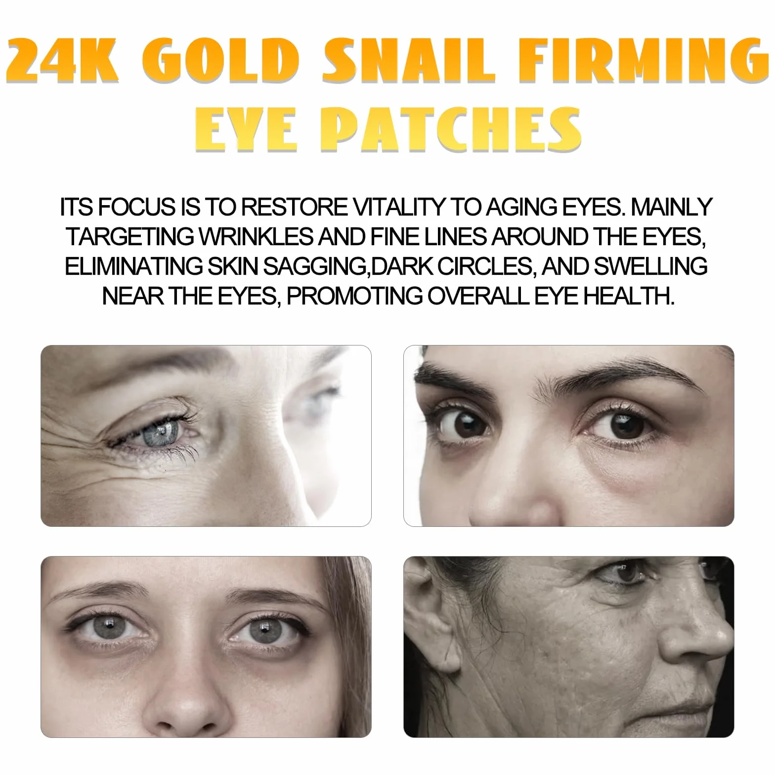 Masque pour les yeux en or 24 carats, patchs de gel sous les yeux, 30 paires (60 pièces)