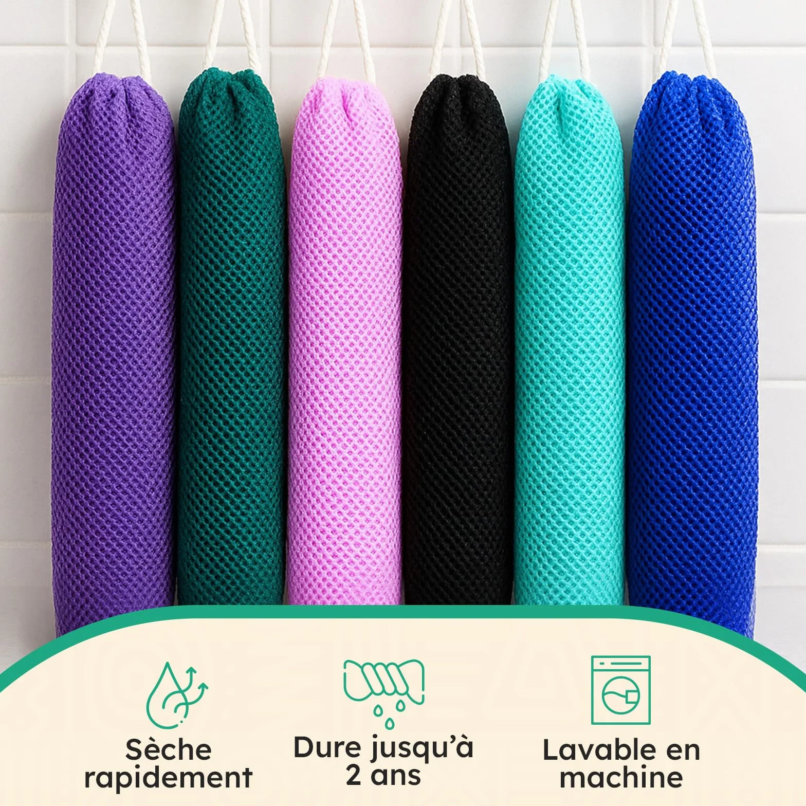 AURAE Filet de Douche Africain Éponge Exfoliante 115cm Noir