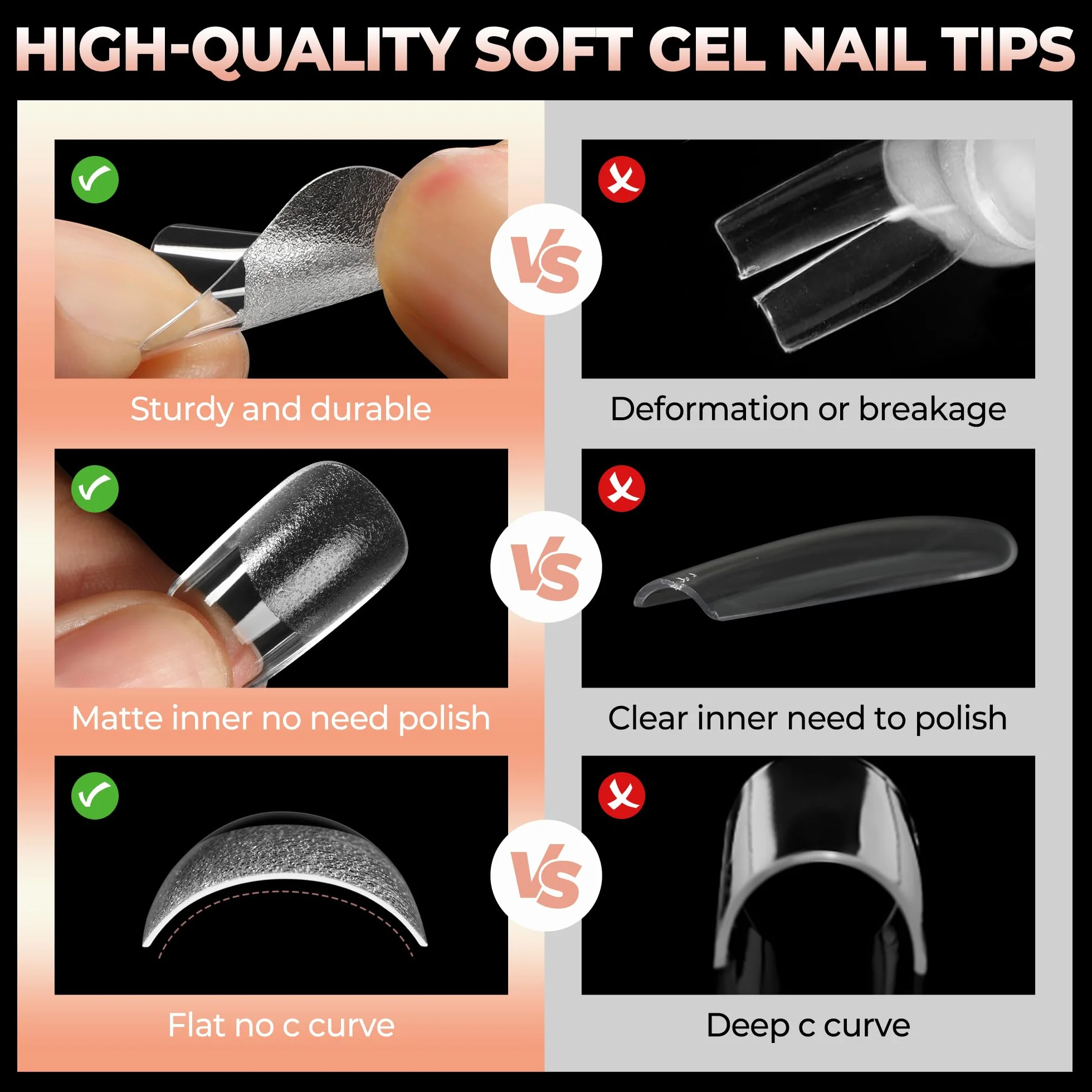 UNA GELLA Capsule Américaine Ongle Carrée Courte, 120 PCS 12 Tailles Soft Gel Pré-Limé Press-On