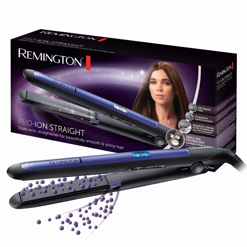 Remington Lisseur Cheveux [Ionique: anti-frizz & antistatique] Pro-Ion (Céramique Tourmaline, Douceur & Brillance, Glisse facile, Écran LCD, Fonction Mémoire) Fer à Lisser S7710