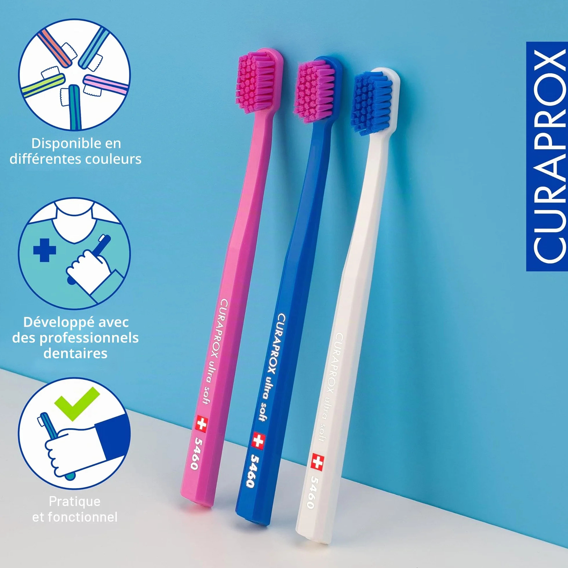 Curaprox CS 5460 Brosse à dents Ultra-Douce Soin des Gencives Poils Curen Ultra Doux Fabriqué en Suisse