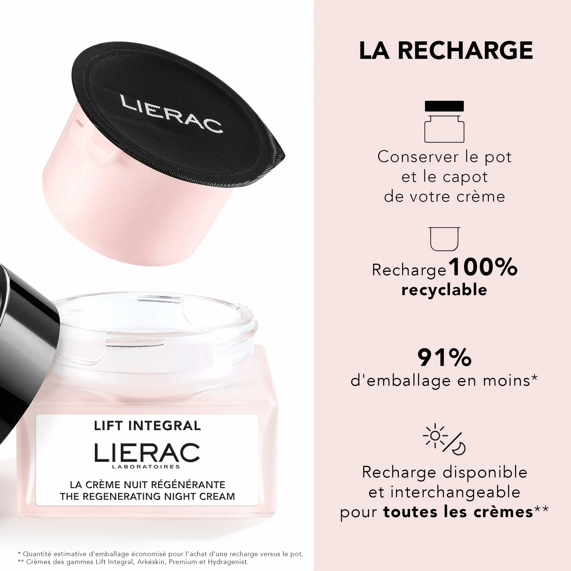 Lierac - Lift Integral - Recharge de la Crème Nuit Régénérante 50ml - Soin Visage - Régénère - Nourrit - Lisse les rides - 97% d’ingrédients d’origine naturelle - Tous types de peaux même sensibles