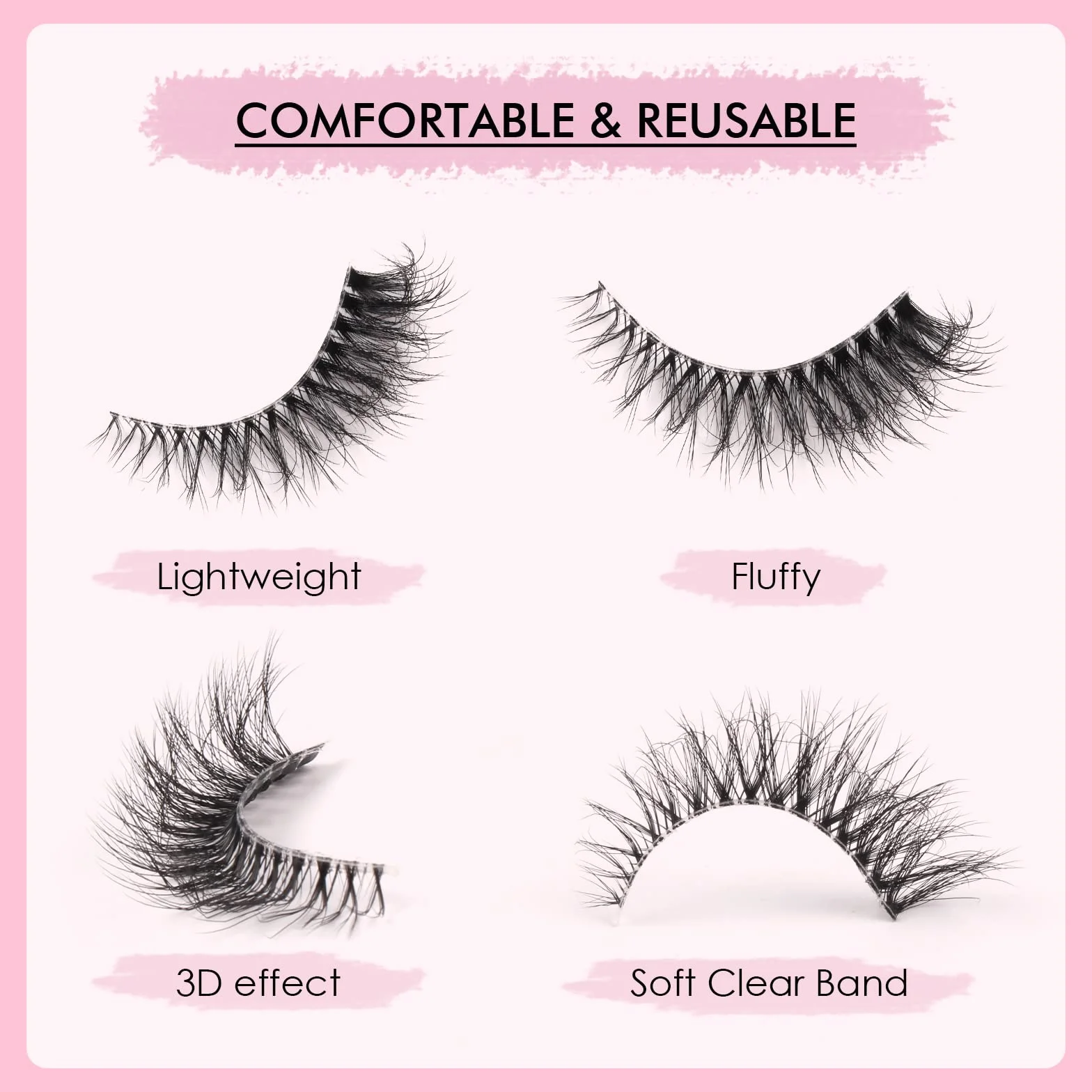 Faux Cils Naturel Bande Transparente Minces 7 Paires 3D Oeil de Chat Reutilisable Cat Eye Fake Lashes Moelleux Mink Fluffy