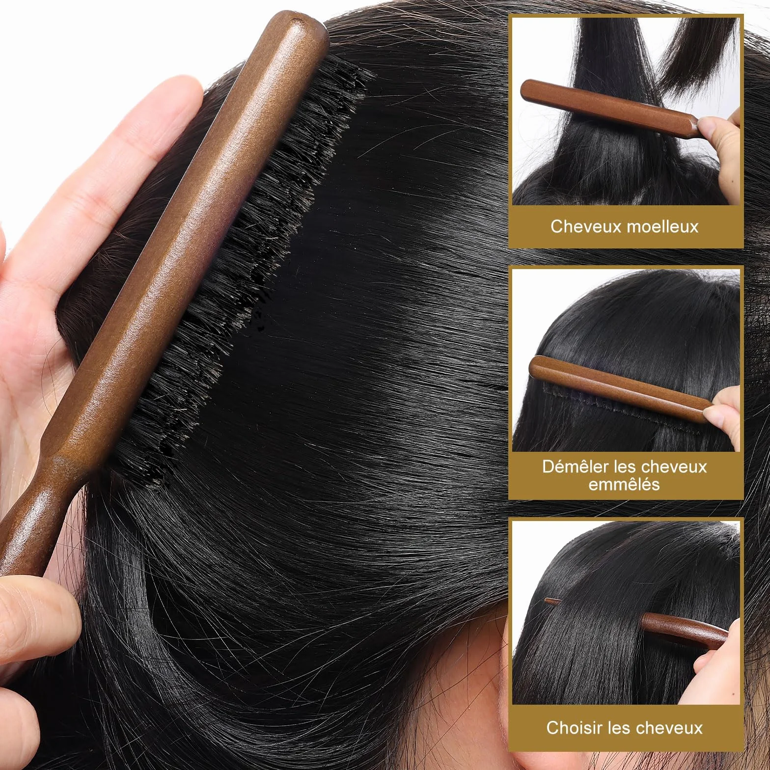 Brosse à Cheveux en Poils de Sanglier Antistatique Anti-Frisottis AISEELY 2 Pièces