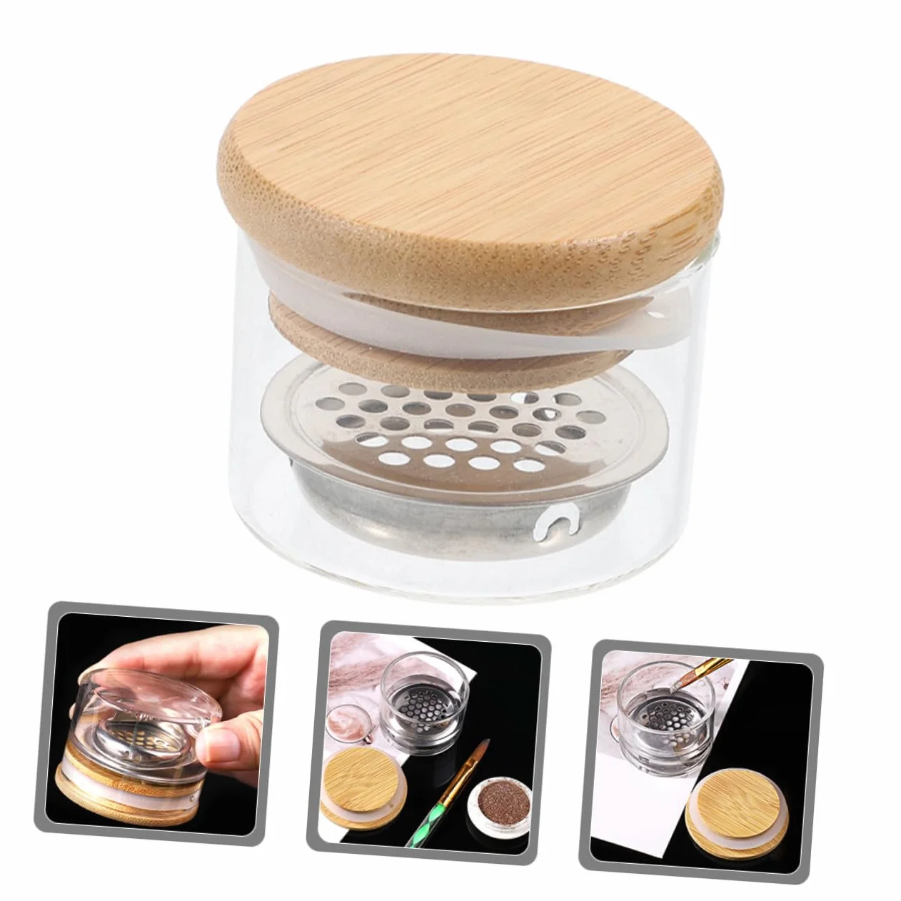 Lot de 2 Tasses à Manucure en Verre avec Couvercle, Bol Remplaçable pour Nettoyage de Pinceaux, Acier Inoxydable et Verre
