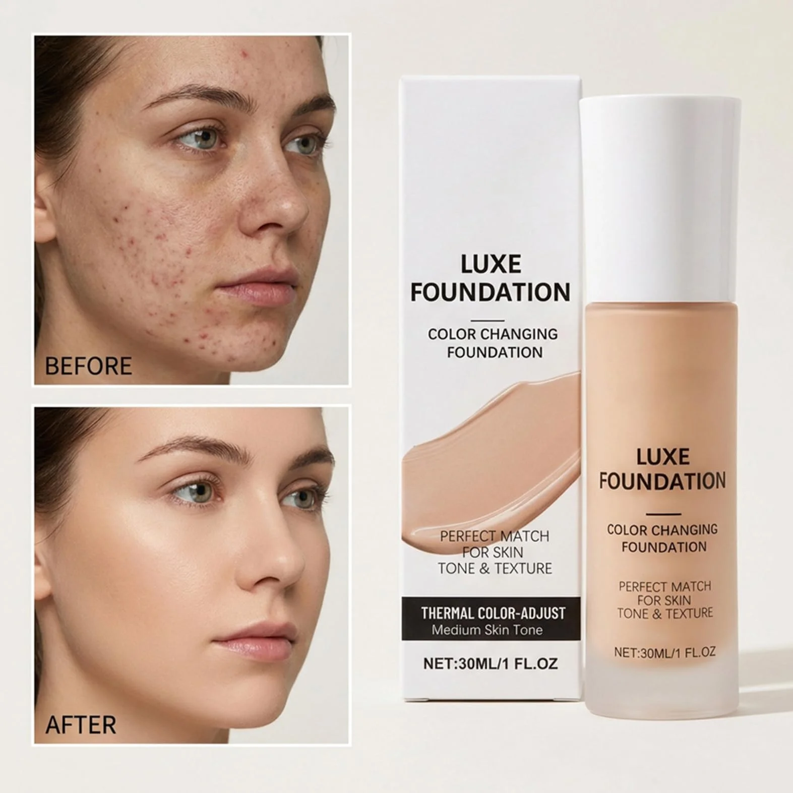 Fond de teint couleur changeant pour peaux matures, imperméable, correcteur couverture complète, crème CC finition