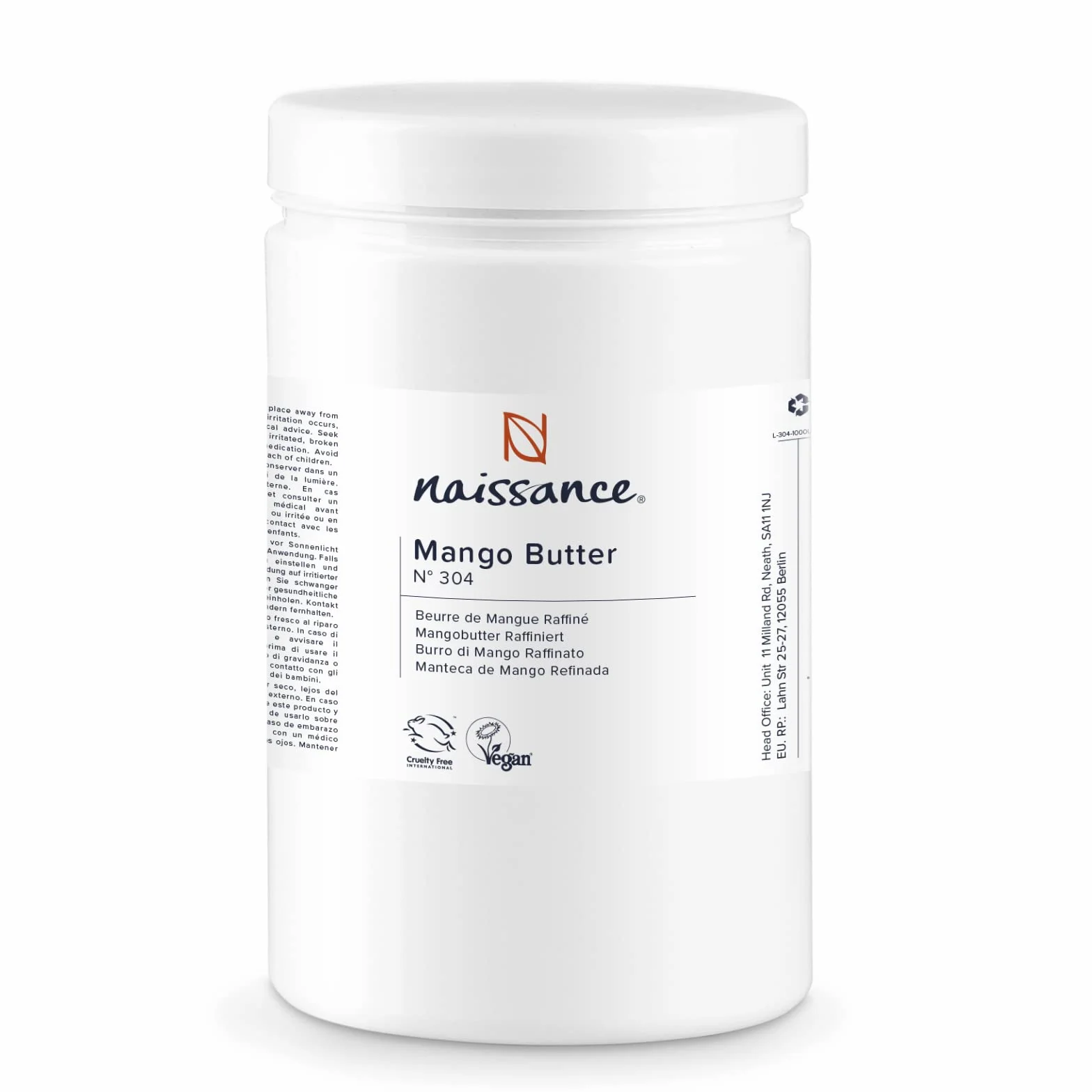 Naissance Beurre De Mangue Raffiné (No. 304) - 1kg - Pure, Naturelle, Vegan - Hydratant Et Nourrissant - Idéal Pour Soins De La Peau, Cheveux, Massages & Recettes De Beauté
